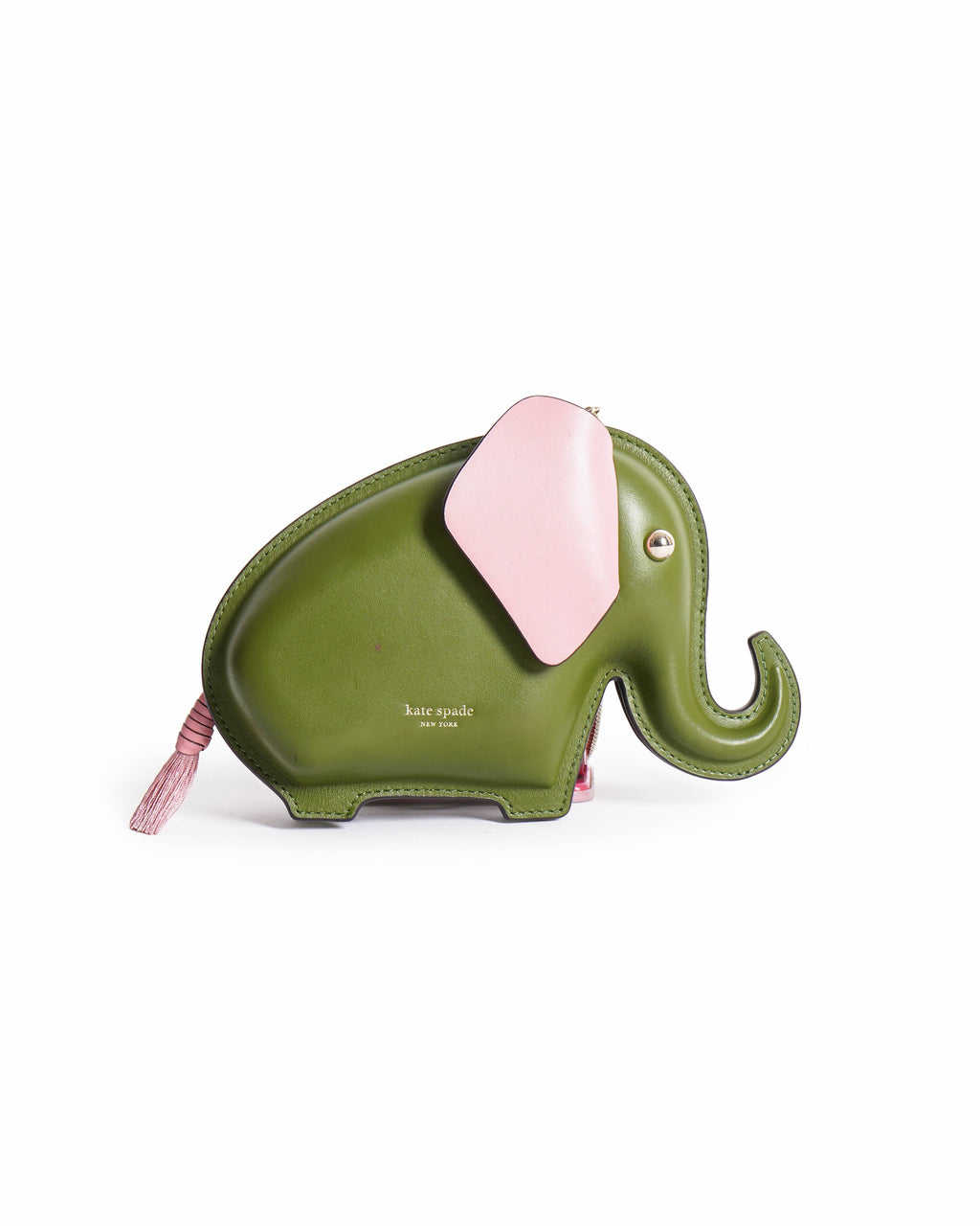 Kate Spade Olive Green & Pink Leather Elephant Crossbody Sling Bag