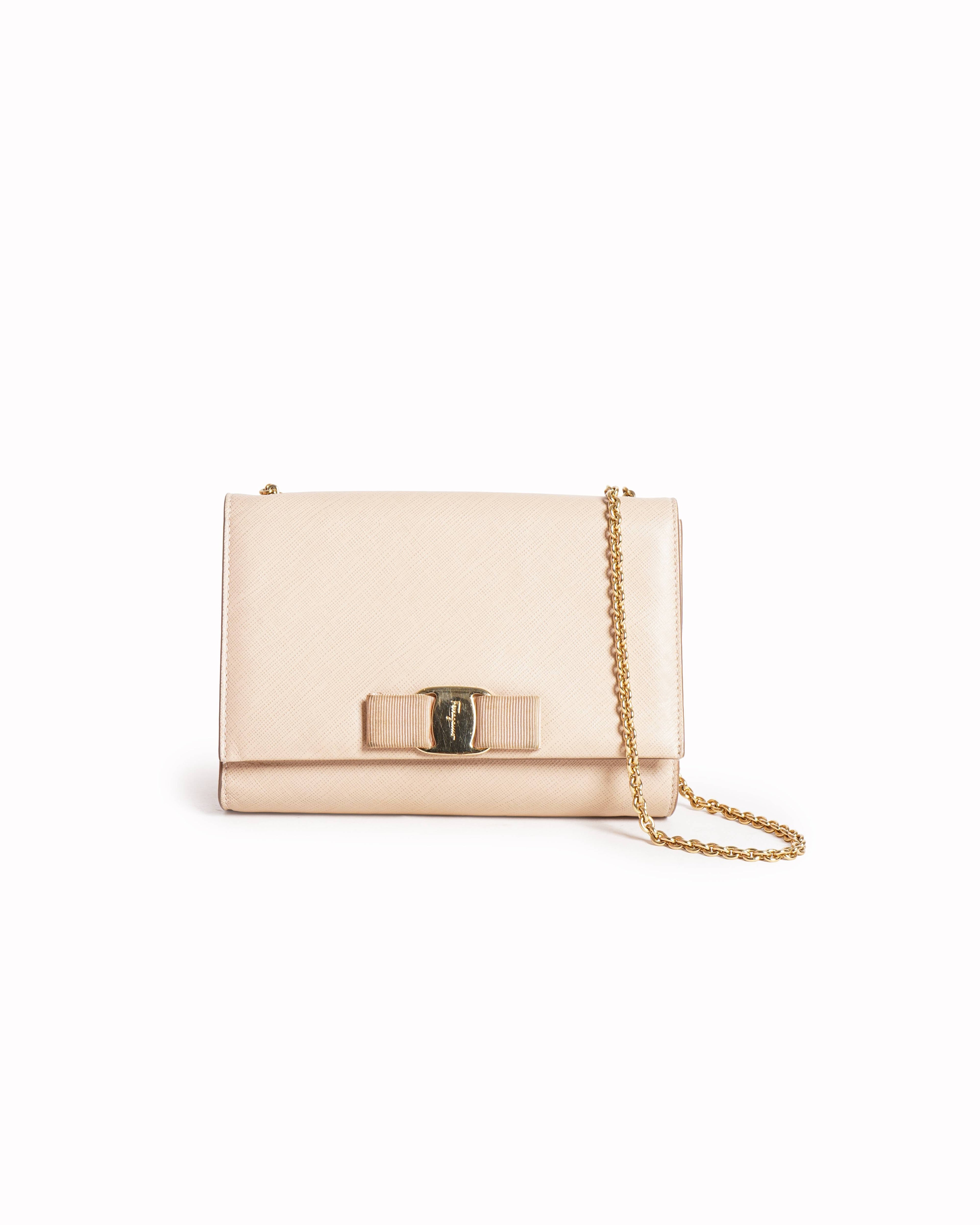Salvatore Ferragamo Beige Miss Vara Textured Small Leather Crossbody Bag