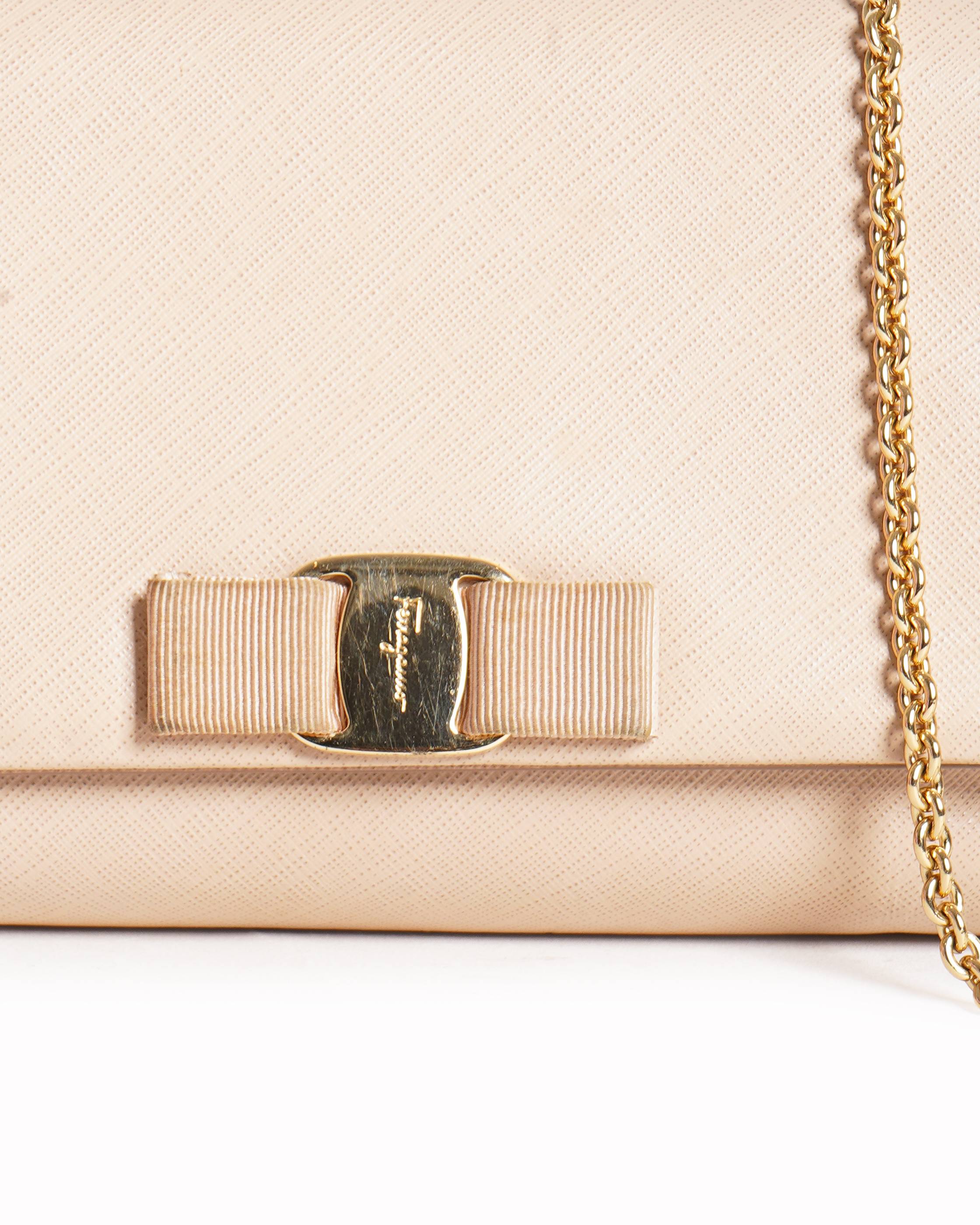 Salvatore Ferragamo Beige Miss Vara Textured Small Leather Crossbody Bag