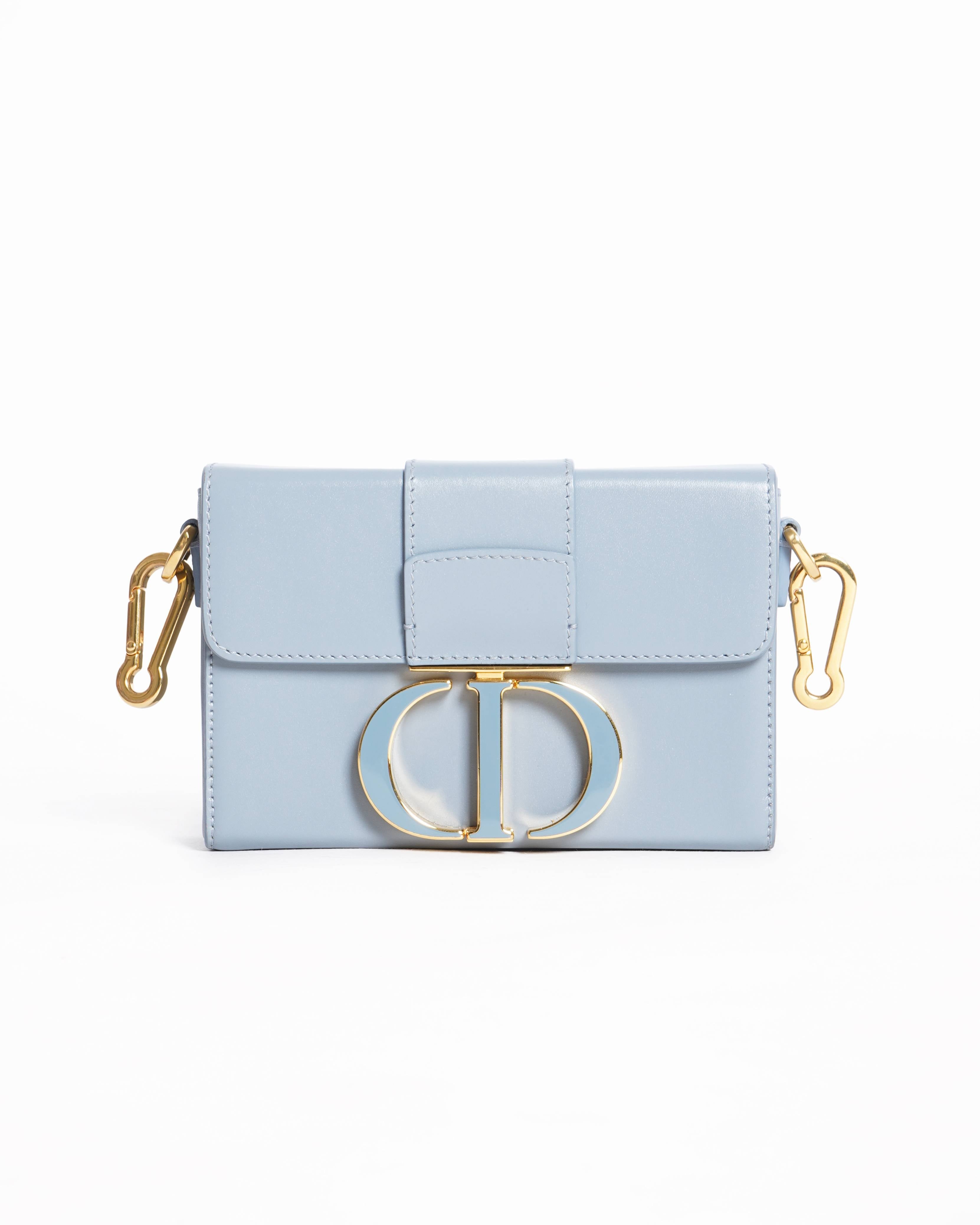 New Christian Dior 30 Montaigne Bag In Greyish Blue Leather & Gold Tone Hardware