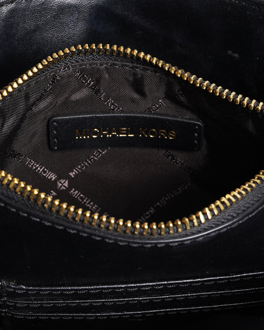 Michael Kors Top Handle Crossbody Bag In Black Leather & Canvas