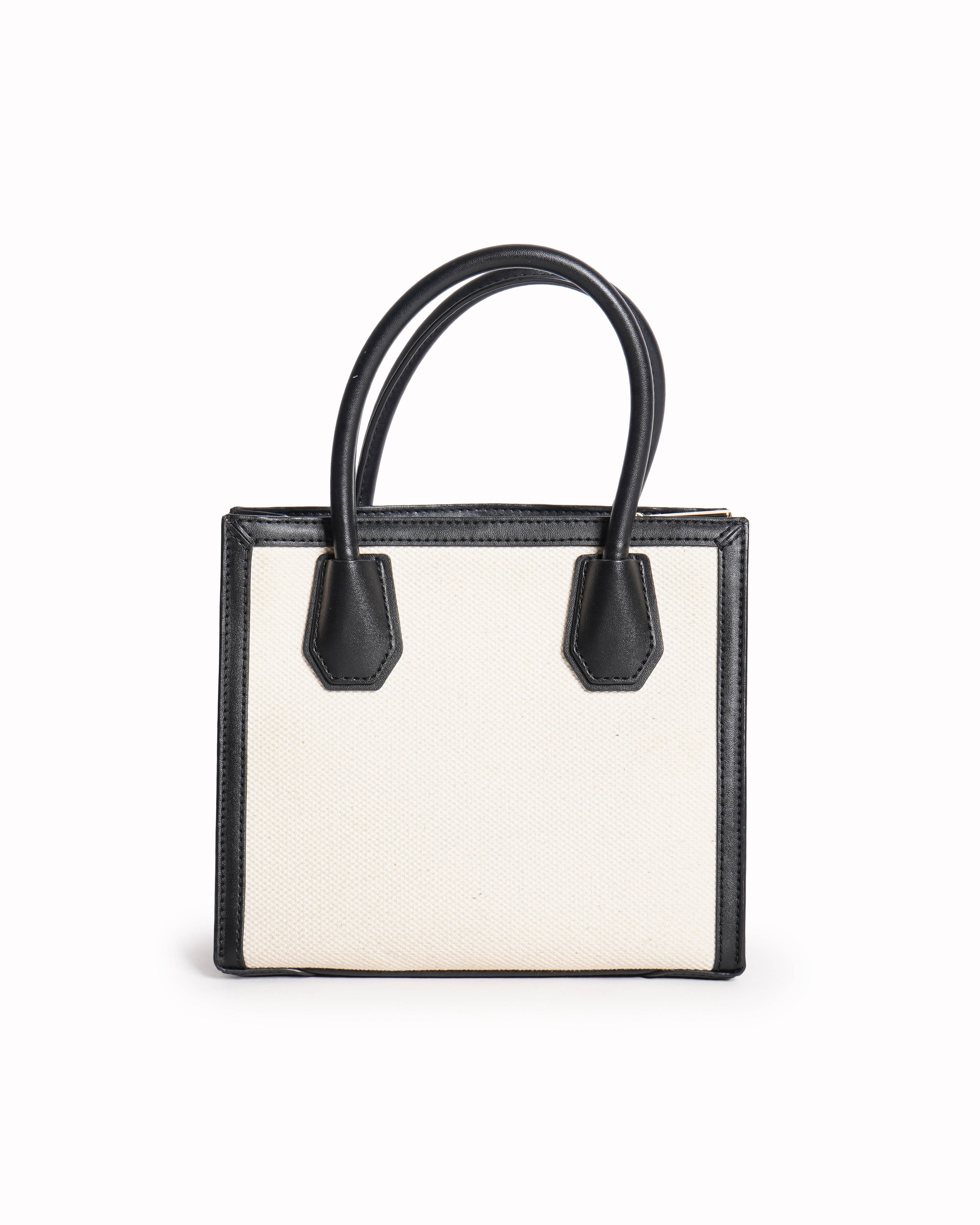 Michael Kors Top Handle Crossbody Bag In Black Leather & Canvas