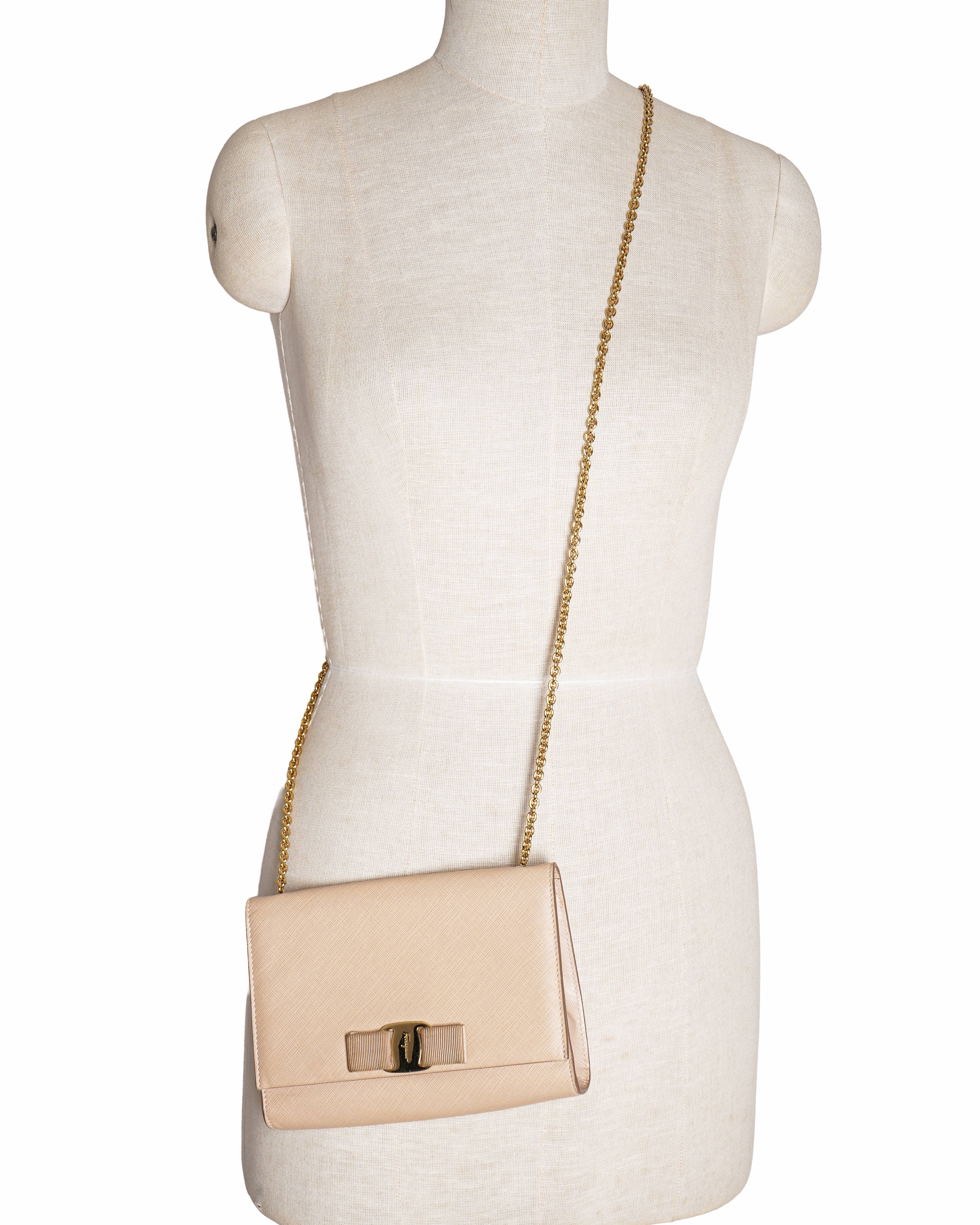 Salvatore Ferragamo Beige Miss Vara Textured Small Leather Crossbody Bag