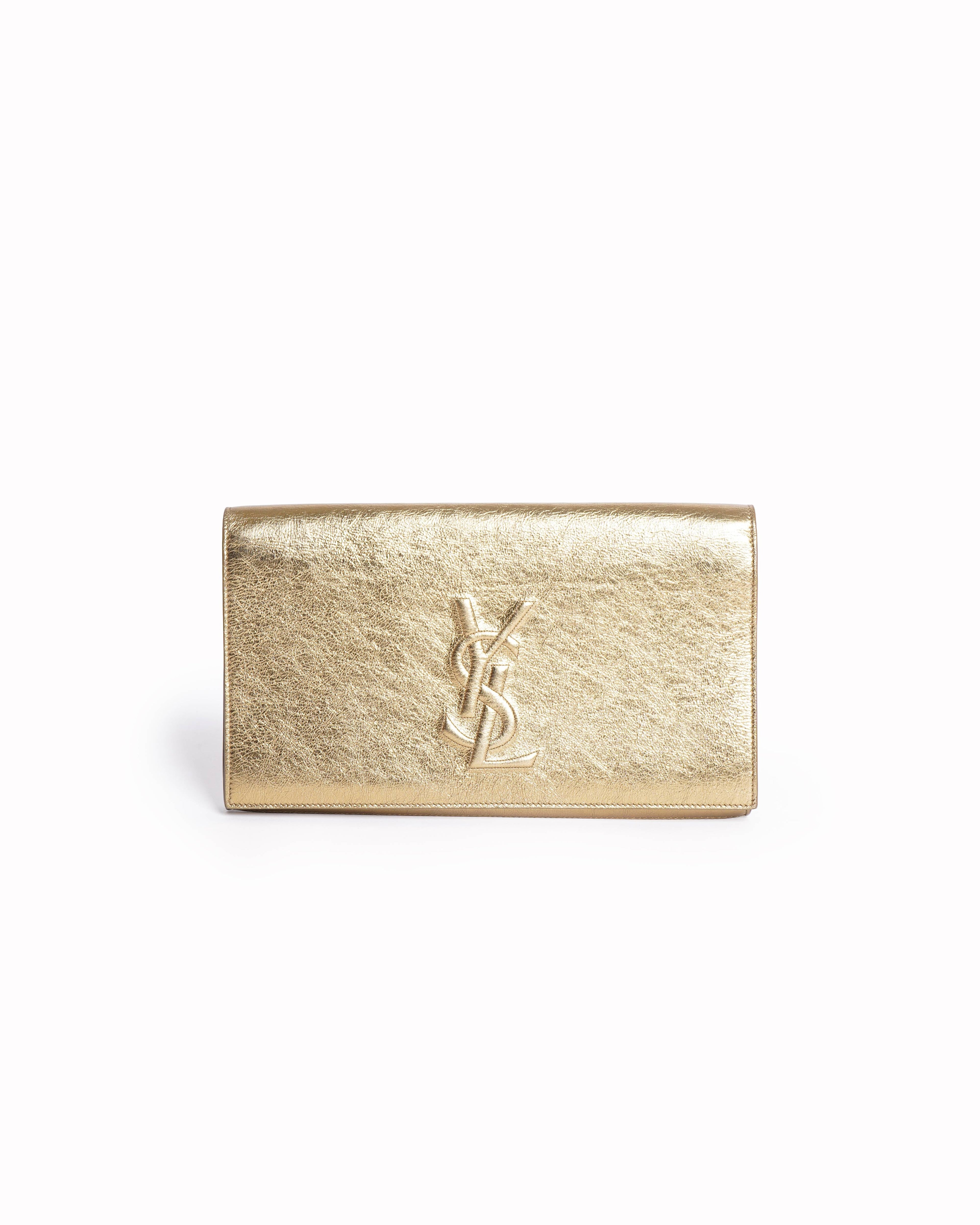 Yves Saint Laurent Metallic Gold Leather Bell de Jour Clutch Bag