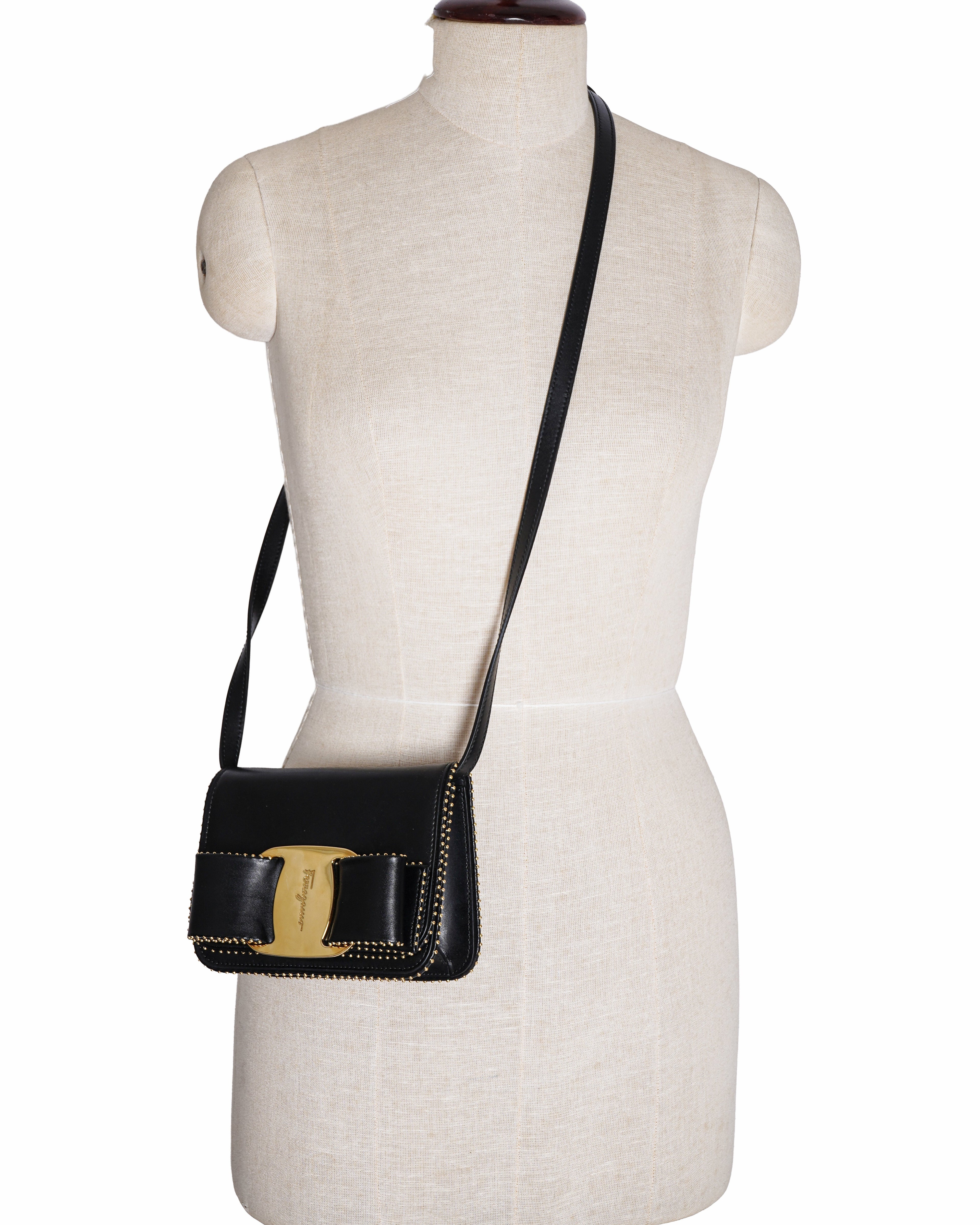 Salvatore Ferragamo Studded Mini Vara Bow Crossbody Bag