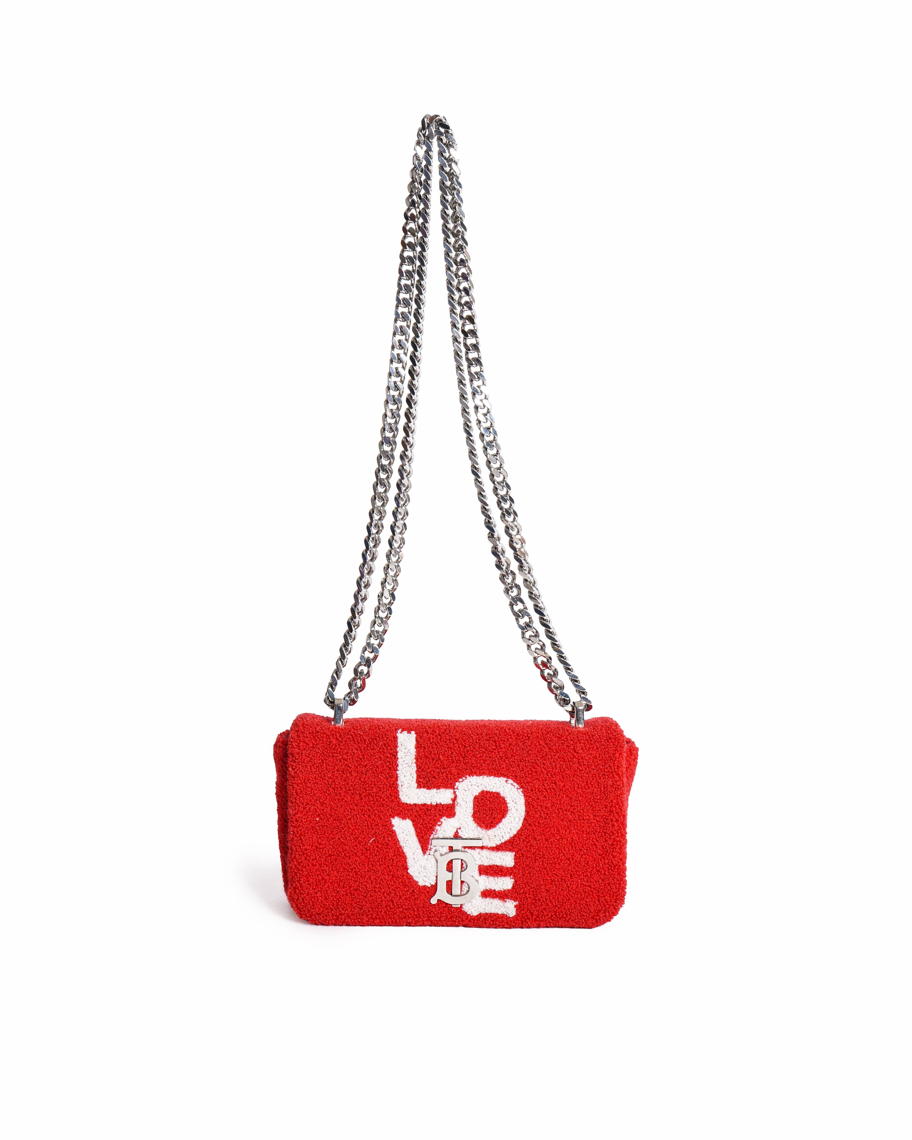 Burberry red terry fabric mini love lola shoulder bag
