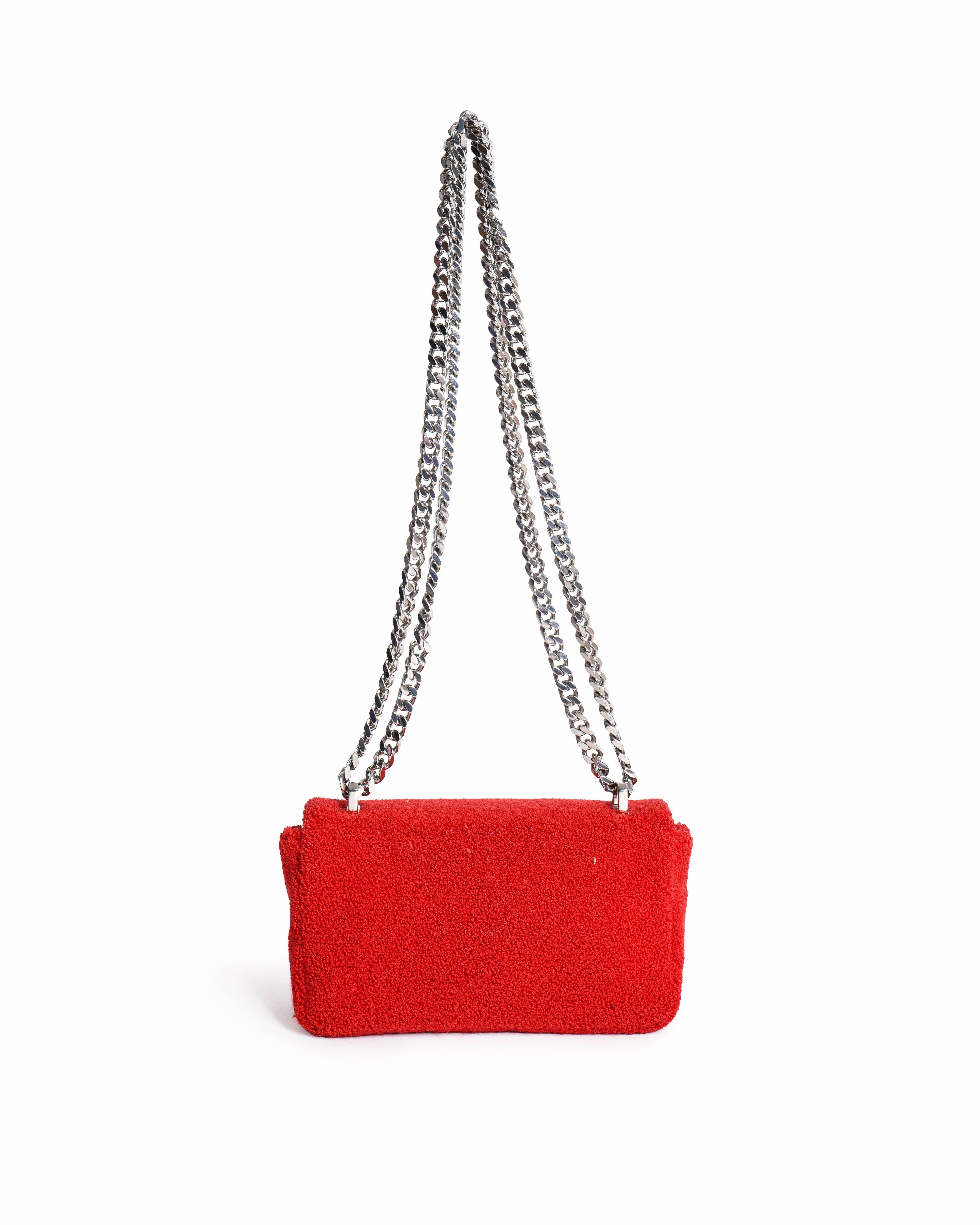 Burberry red terry fabric mini love lola shoulder bag