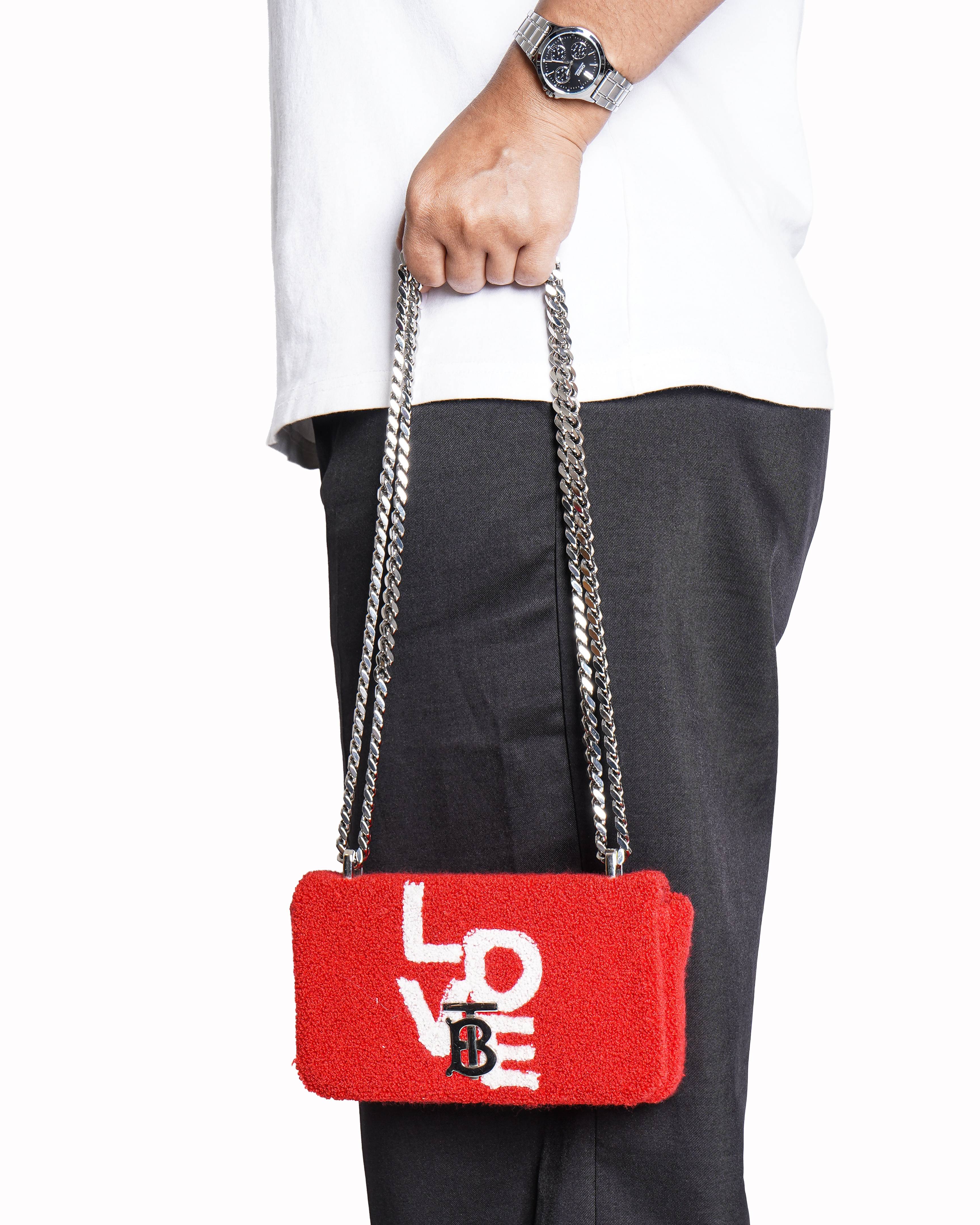 Burberry red terry fabric mini love lola shoulder bag