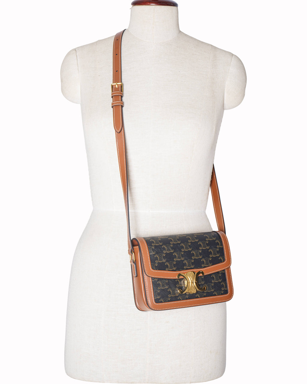 Celine Teen Triomphe Bag in Triomphe Canvas & Calfskin Leather
