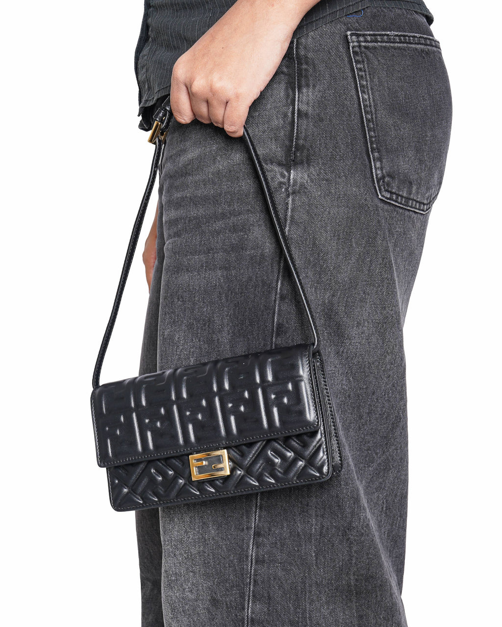 Fendi FF Embossed Baguette Leather Wallet on Chain