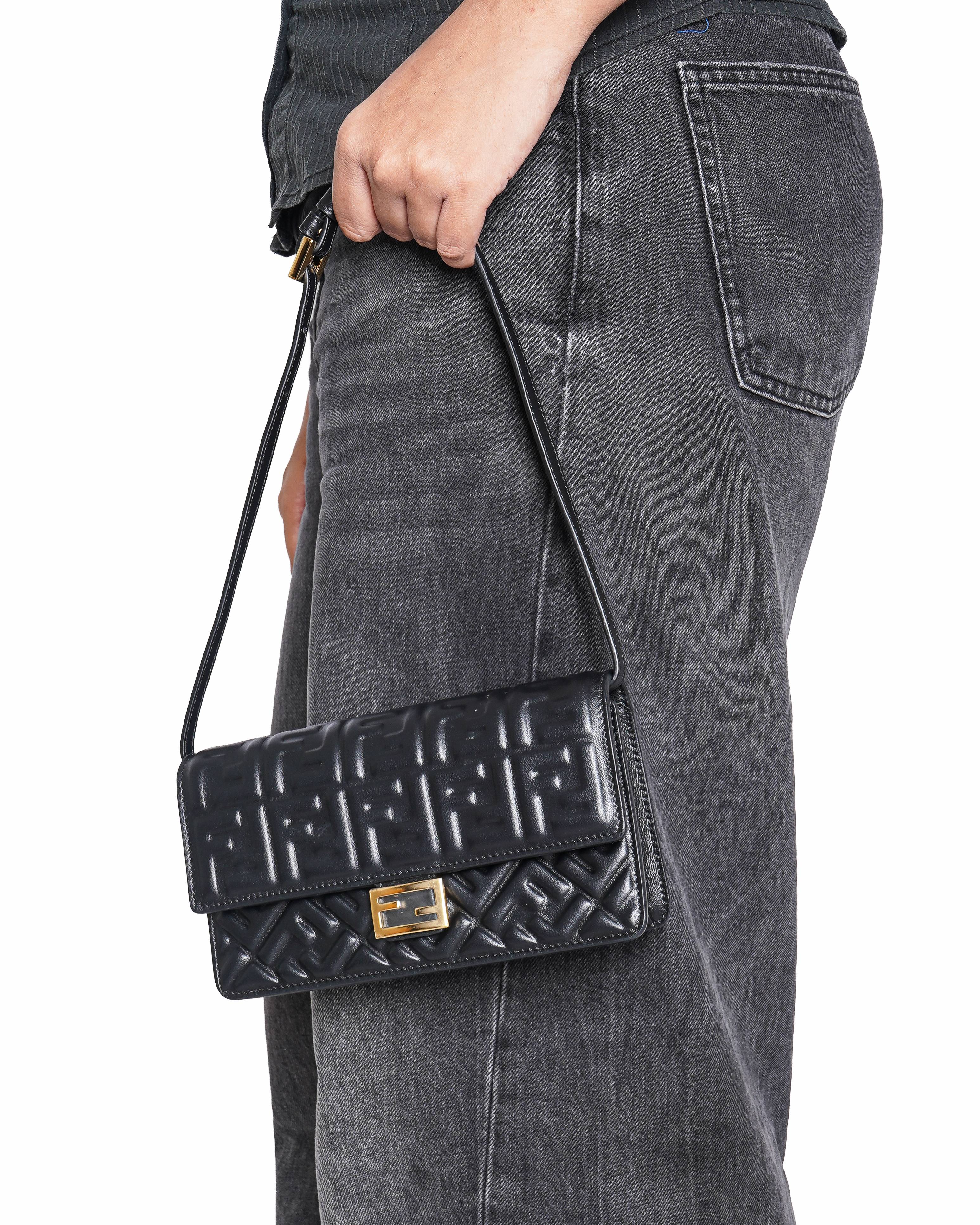 Fendi FF Embossed Baguette Leather Wallet on Chain