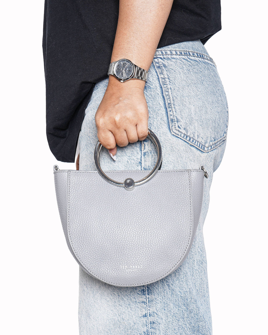 Ted Baker Fiorel Grey Leather Ring Handle Crossbody Bag