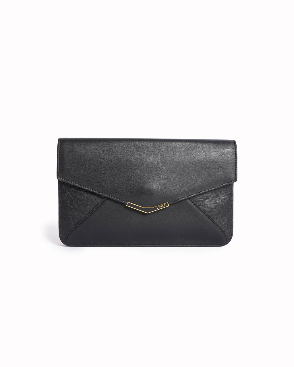 Fendi  Black Leather 2 Jours Envelope Clutch