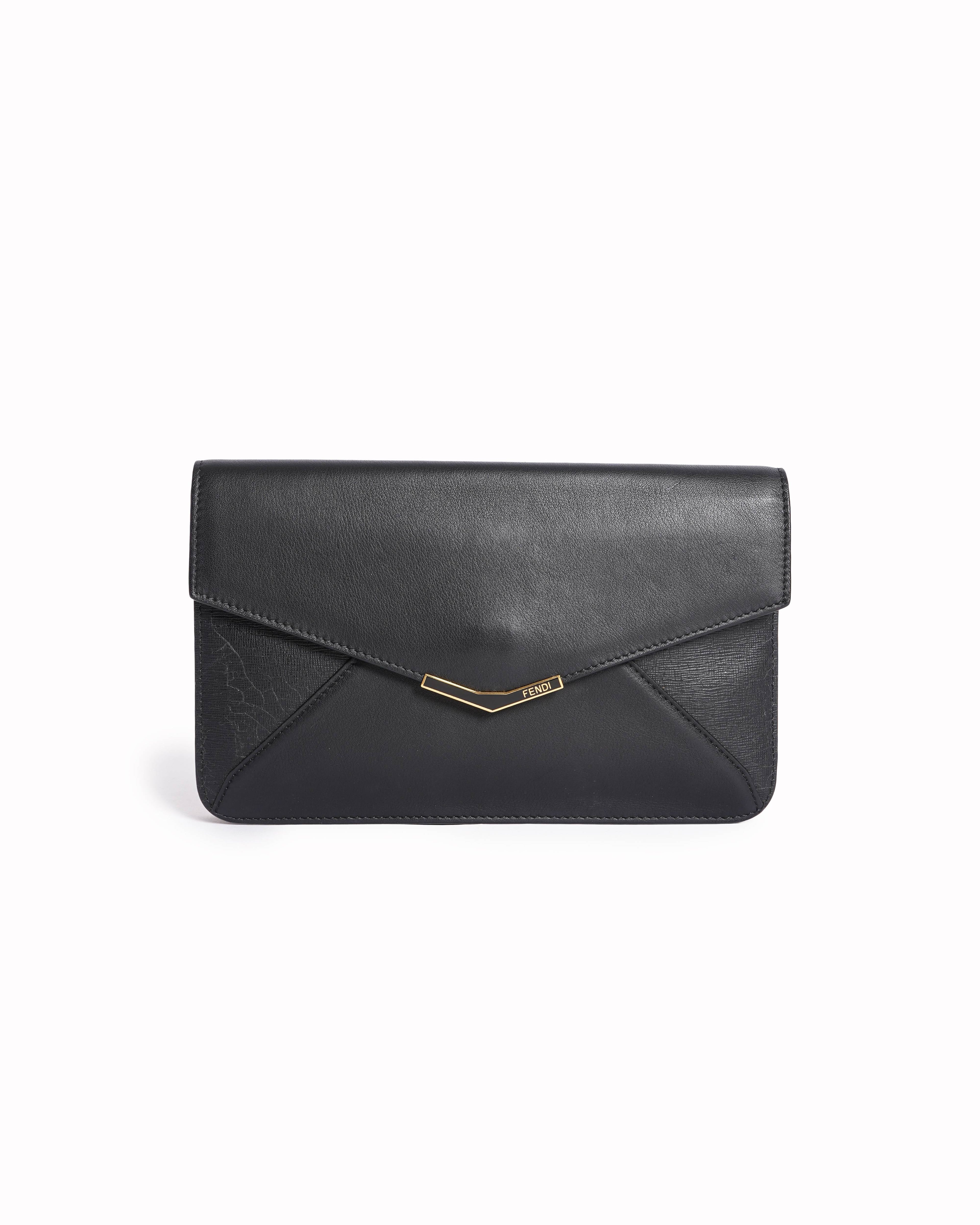 Fendi  Black Leather 2 Jours Envelope Clutch