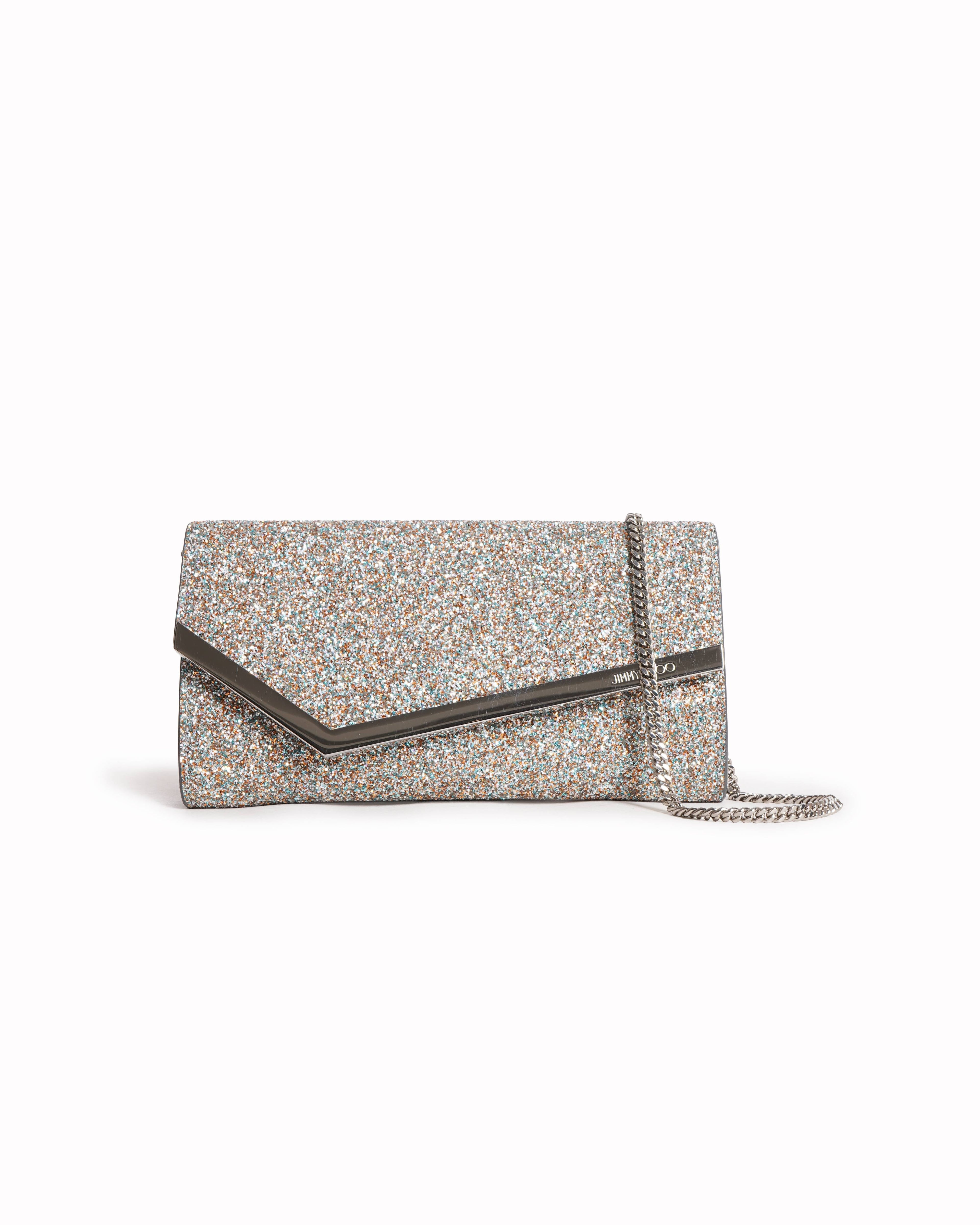 Jimmy choo  Emmie Coarse Glitter Fabric Clutch Bag