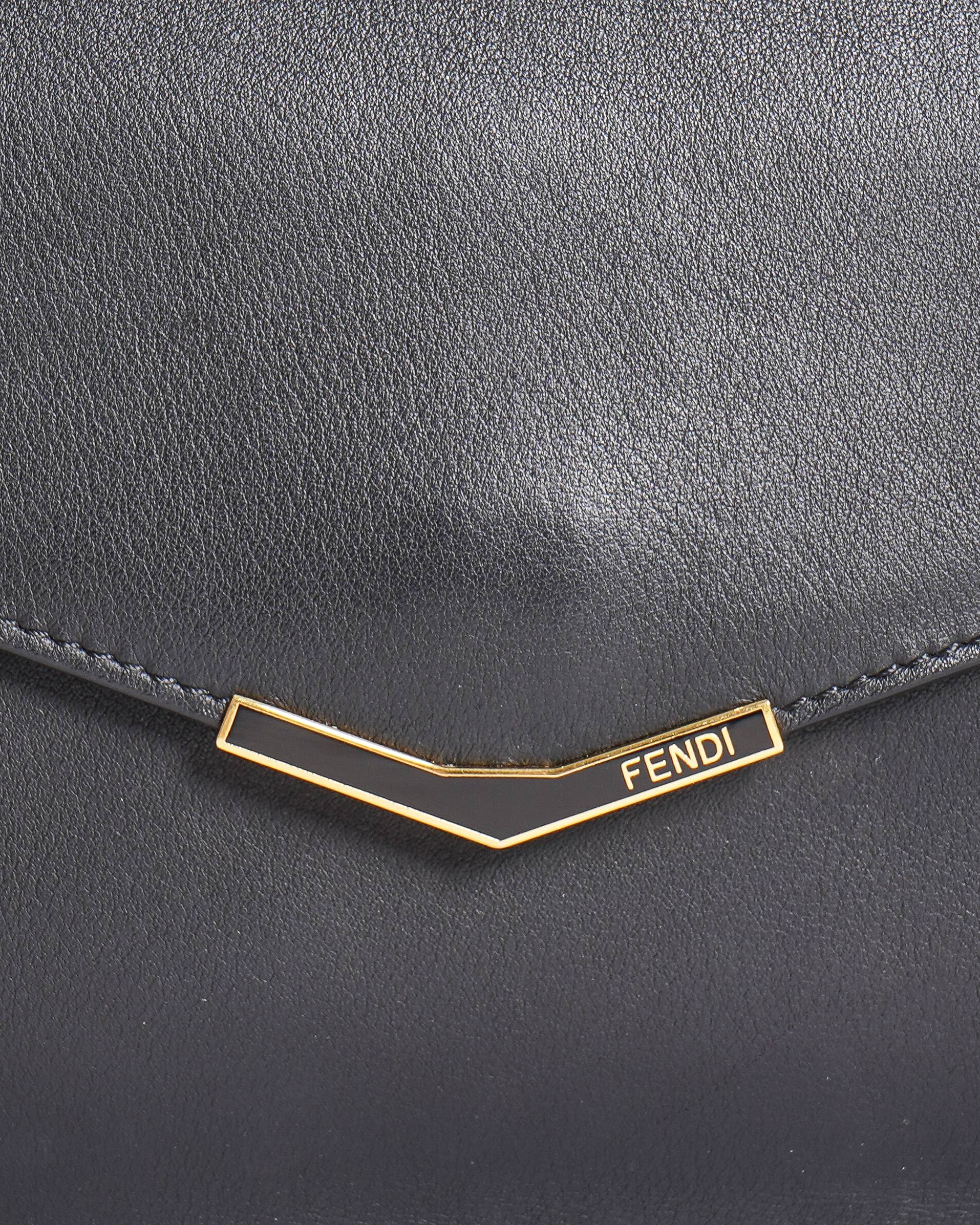 Fendi  Black Leather 2 Jours Envelope Clutch