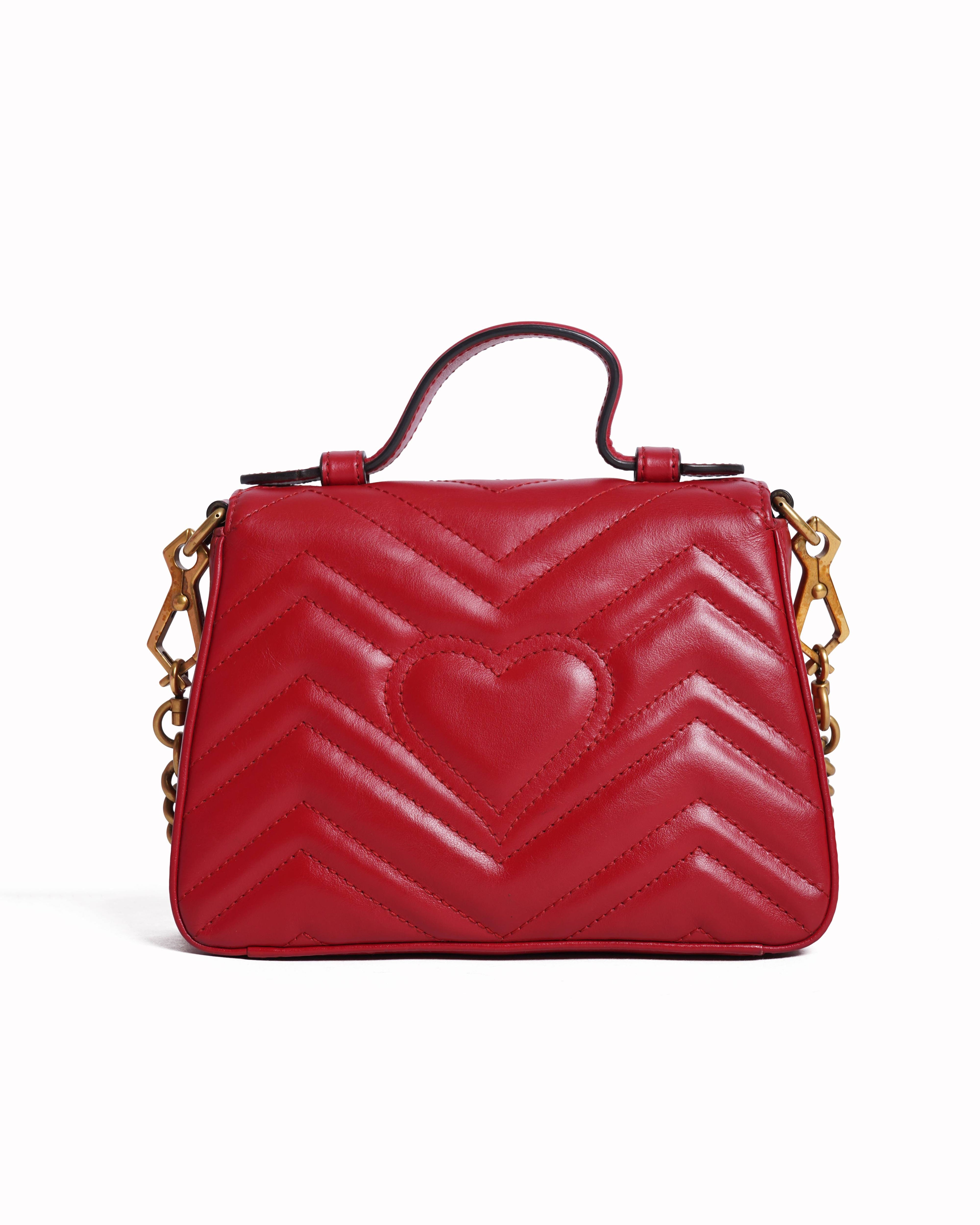 Gucci Red MM Marmont Top Handle & Shoulder Strap Bag