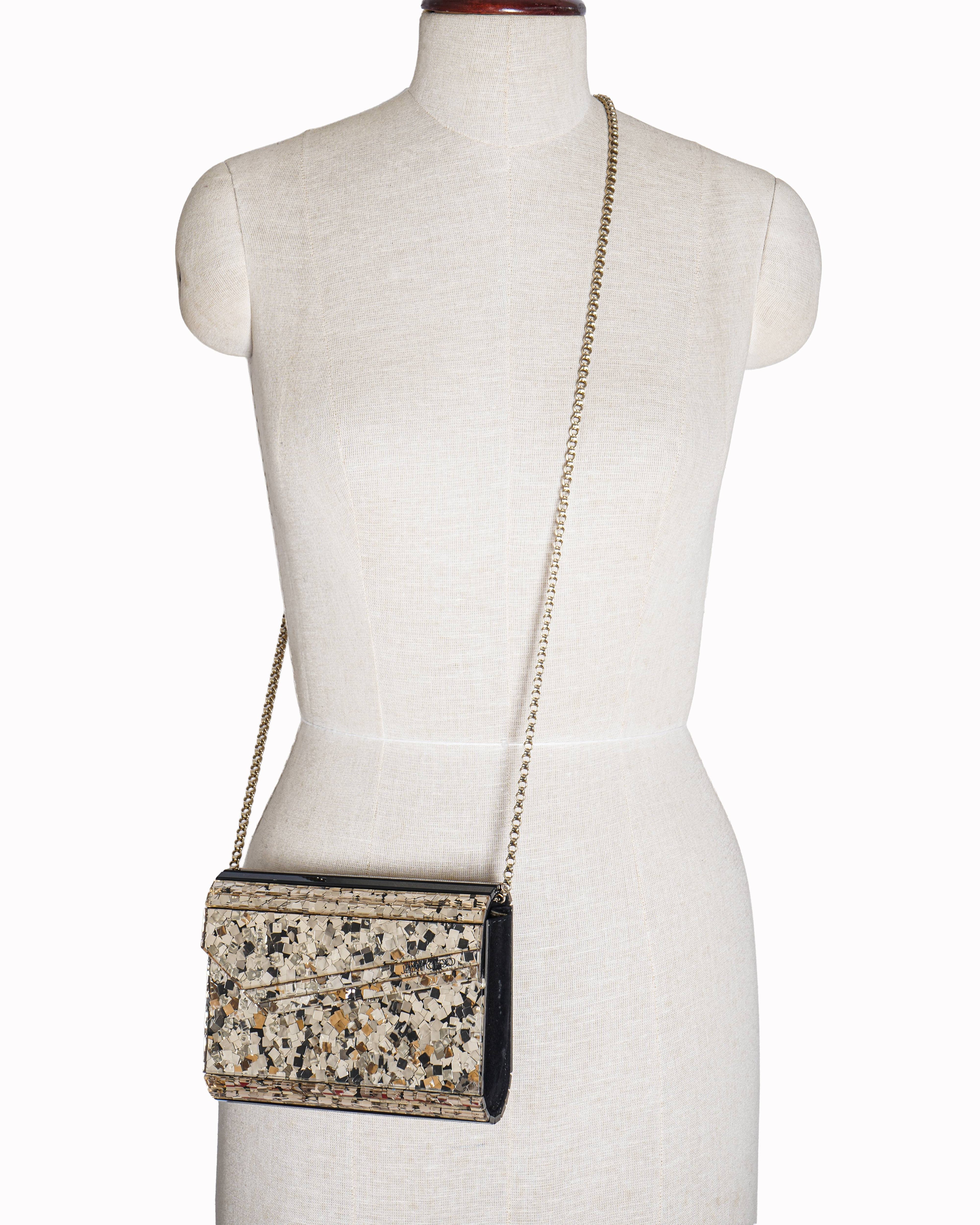 Jimmy Choo shimmering acrylic & suede candy chain clutch