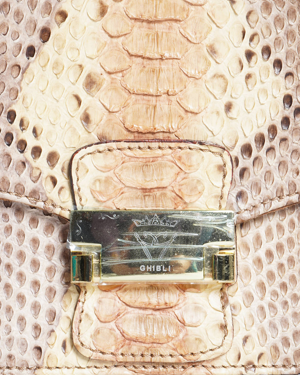 Ghibli Brown Paillette Python Leather Crossbody Bag