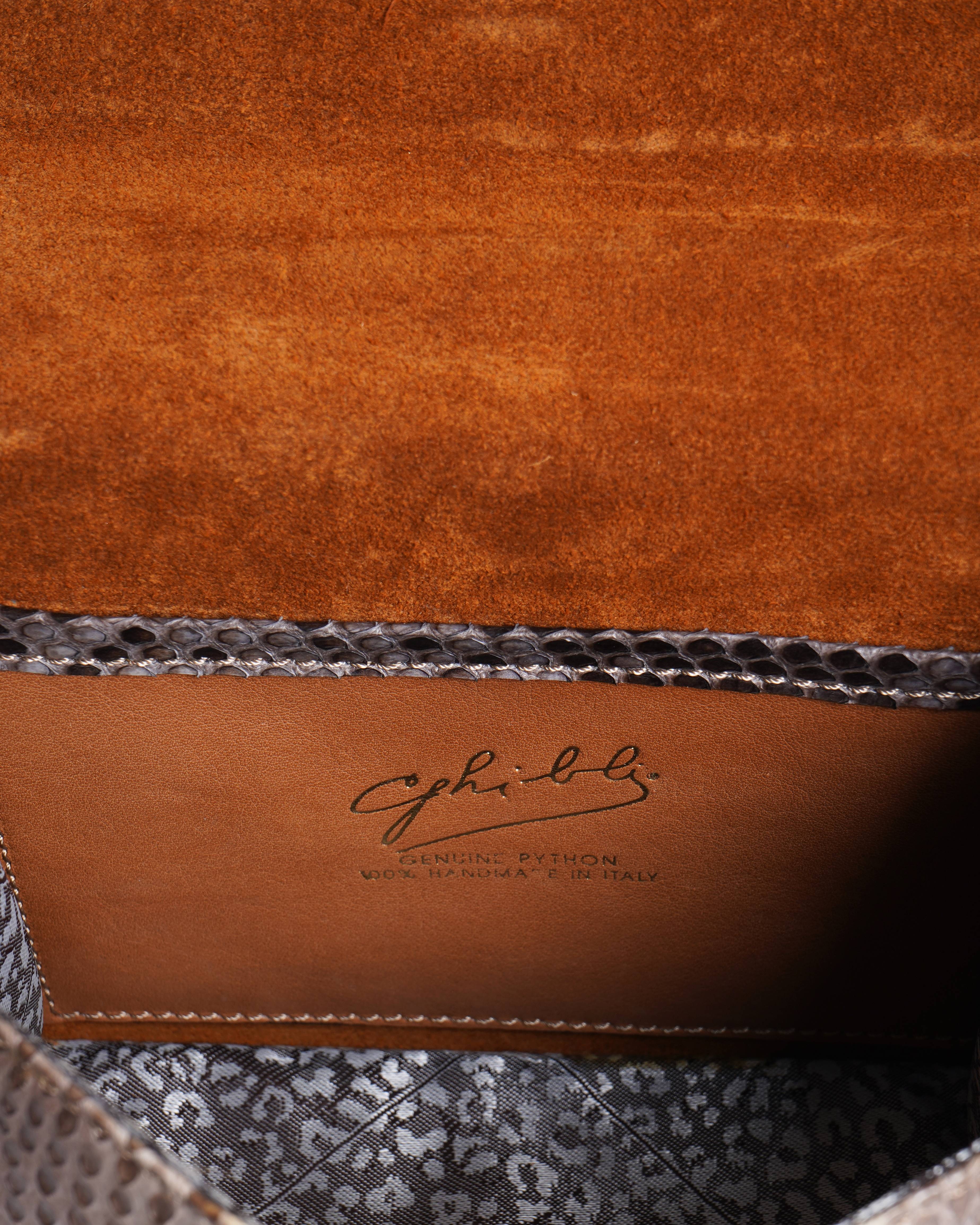 Ghibli Brown Paillette Python Leather Crossbody Bag