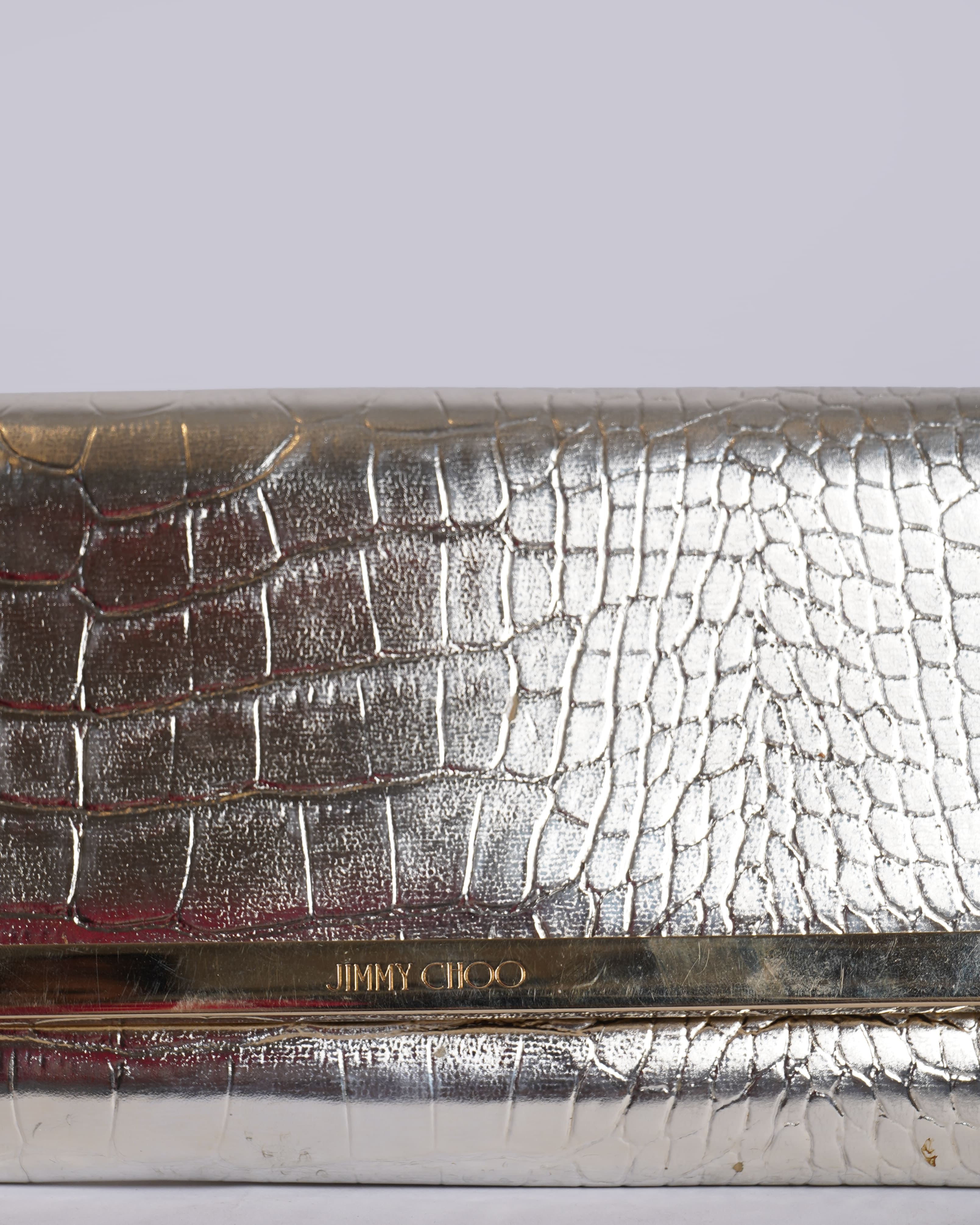 Jimmy Choo Gold Tone Clutch with shoulder chain