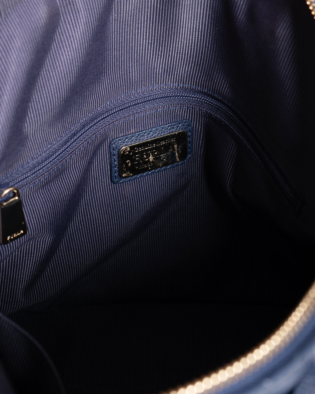 Furla Leather Piper Dome Satchel In Dark Blue