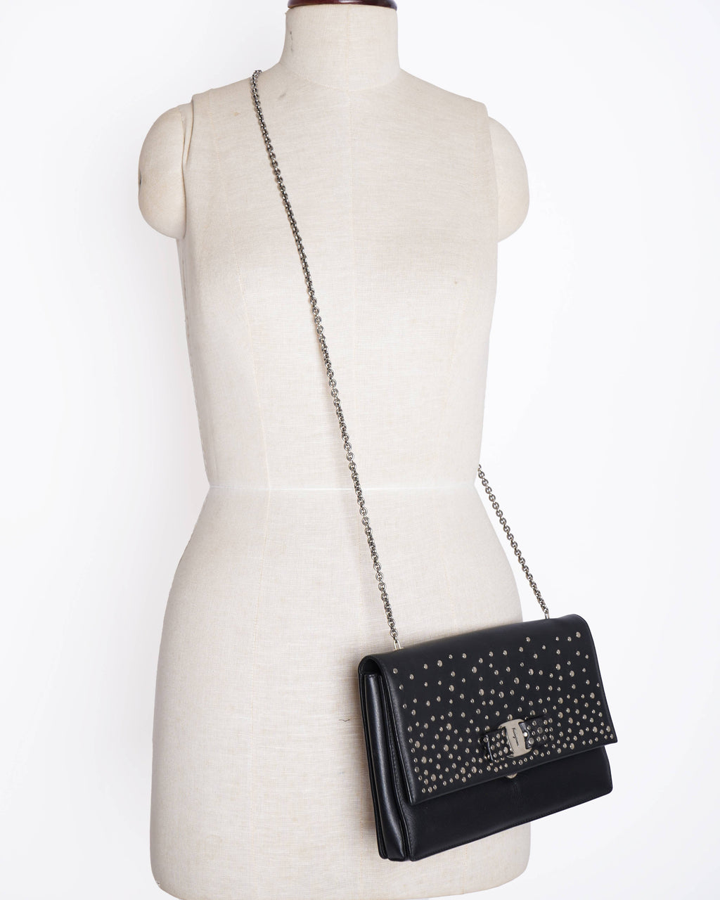 Salvatore ferragamo black ginny studded small crossbody bag