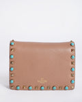 Valentino grained leather rolling rockstud wristlet clutch