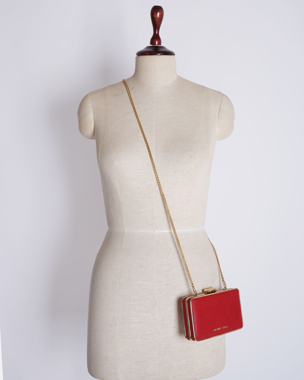 Michael Kors Red Saffiano Leather Minaudiere Clutch