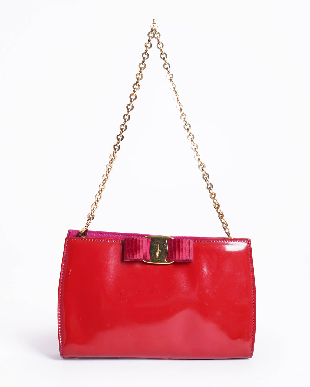 Salvatore ferragamo patent leather vara bow clutch