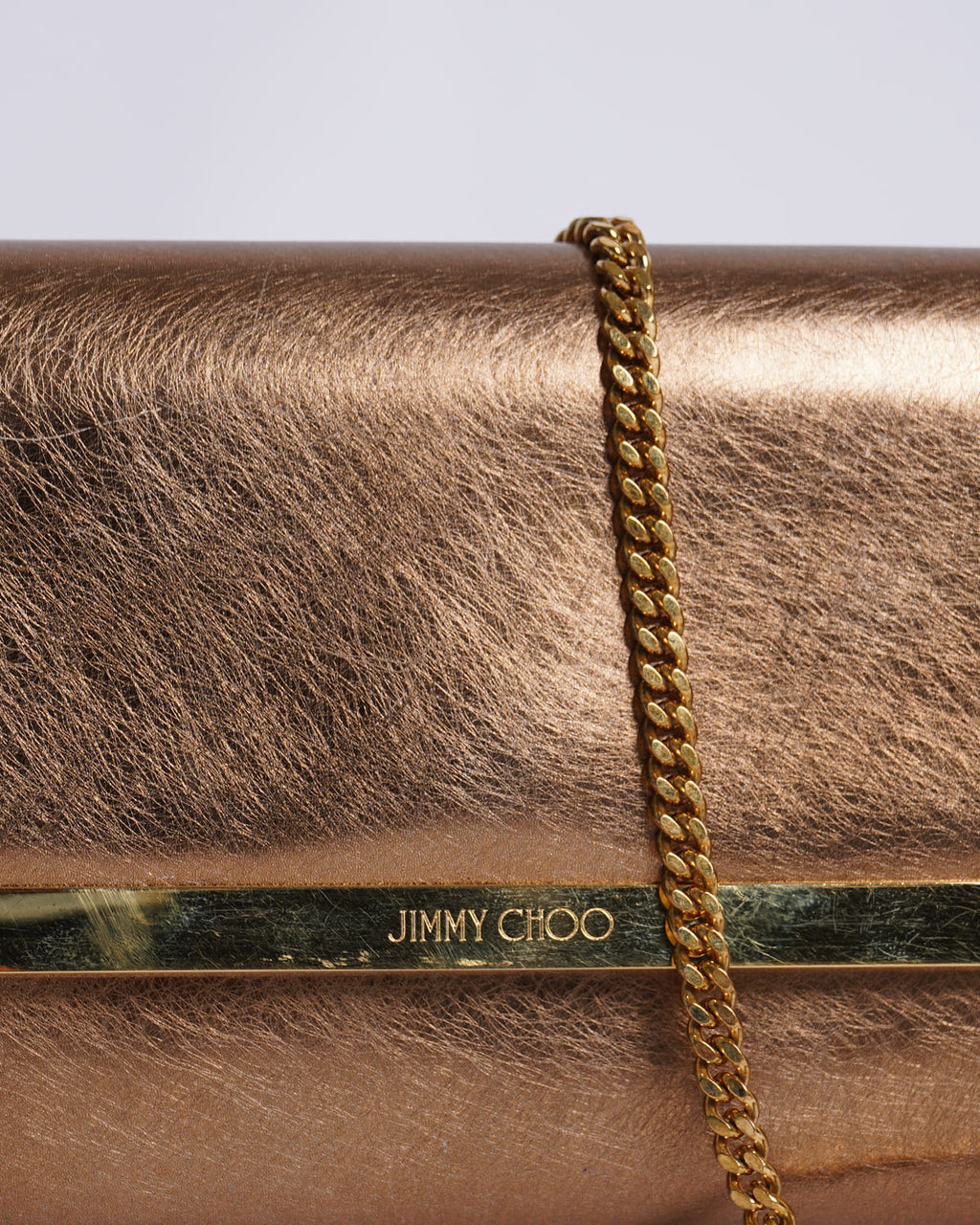 Jimmy Choo Cany Metallic Gold-Tone Clutch with Chain Strap