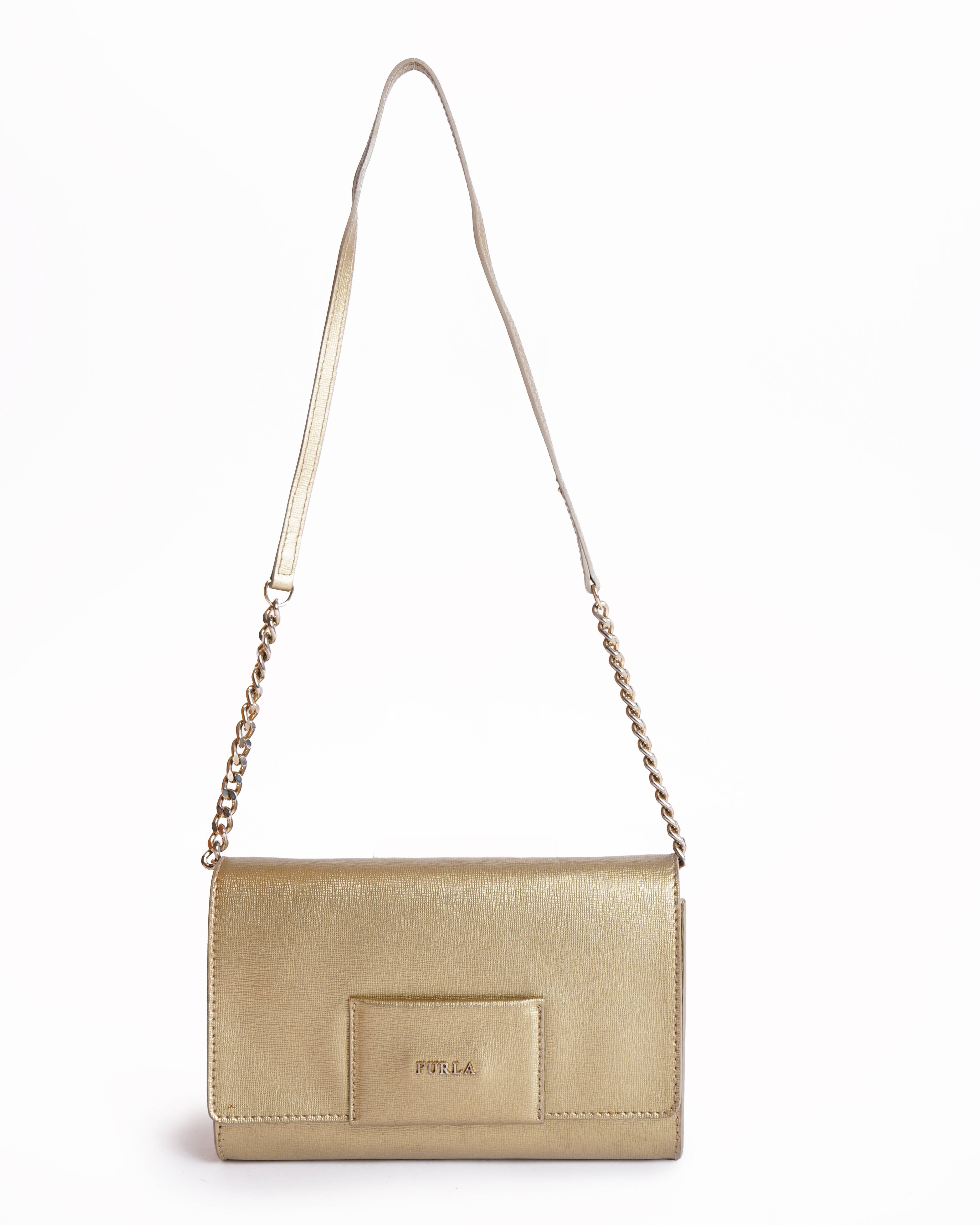Furla Metallic gold leather clutch shoulder bag