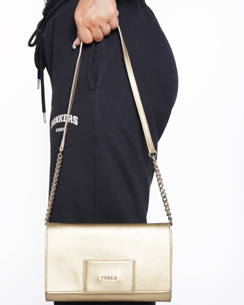 Furla Metallic gold leather clutch shoulder bag