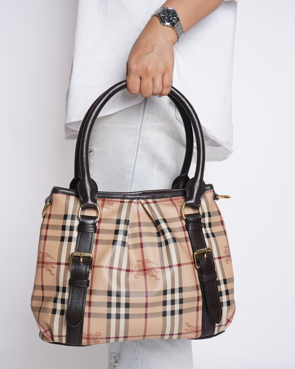 Burberry Beige Haymarket Check Coated Canvas  and Leather Northfield Tote