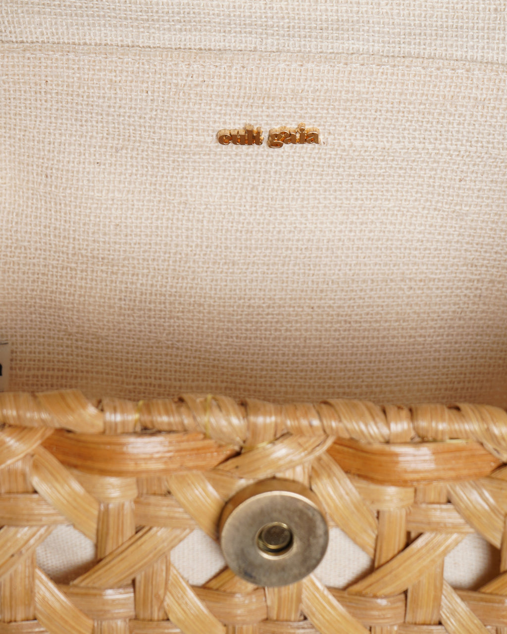 Cult Gaia Sybil Flap Over Rattan Woven Handbag