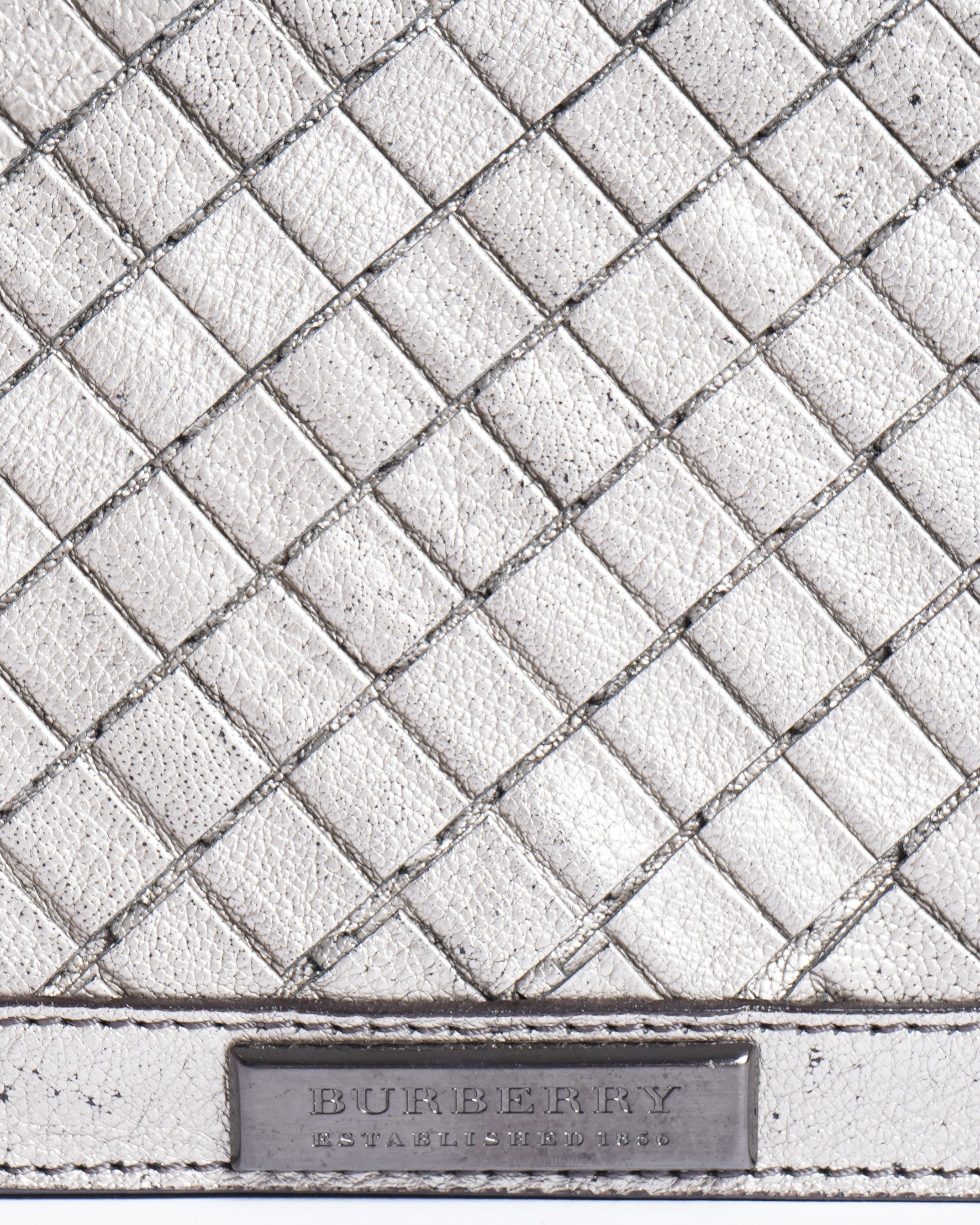 Burberry Metallic Grey Rectangular Clutch