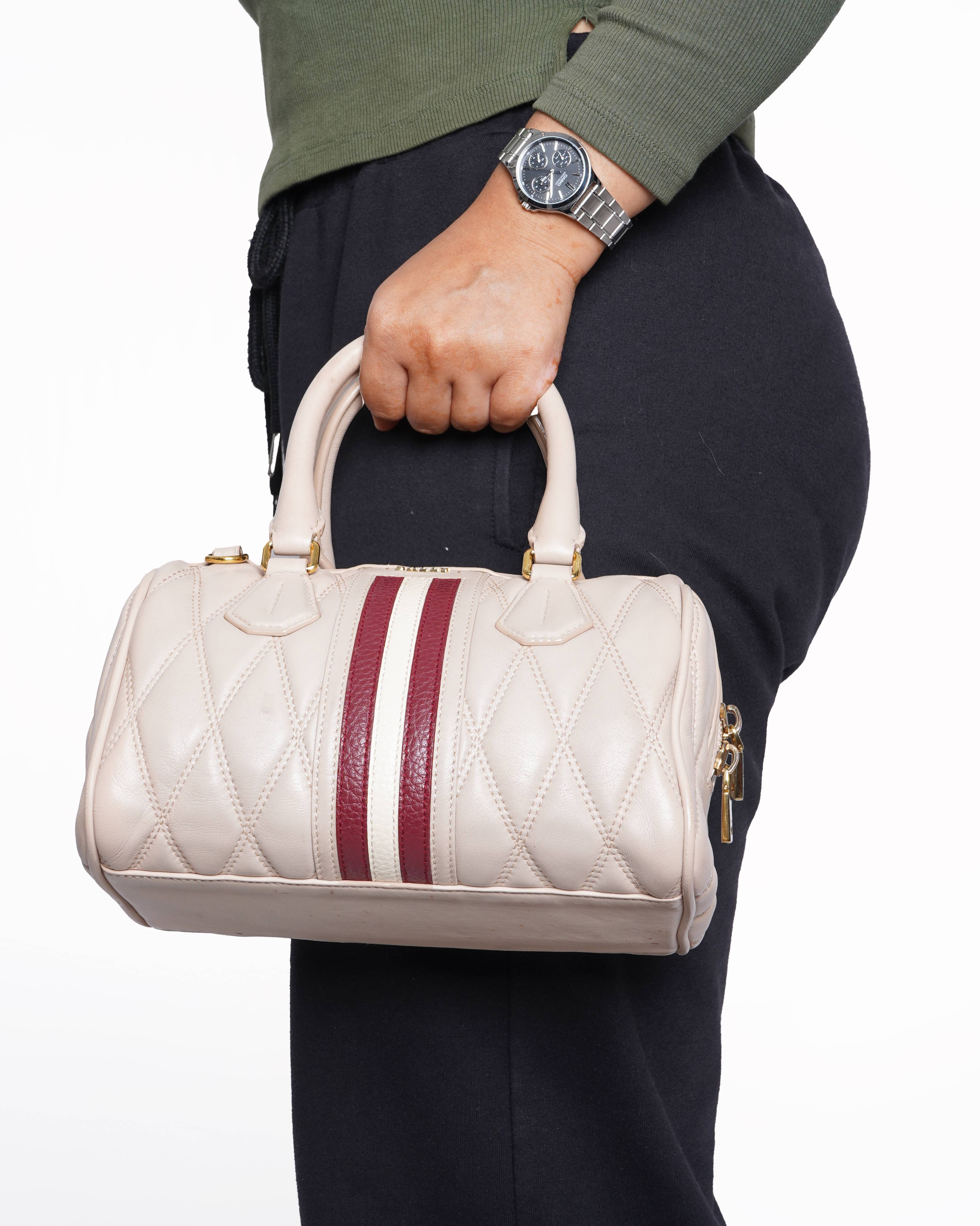 Bally leather mini bowling bag with detachable strap