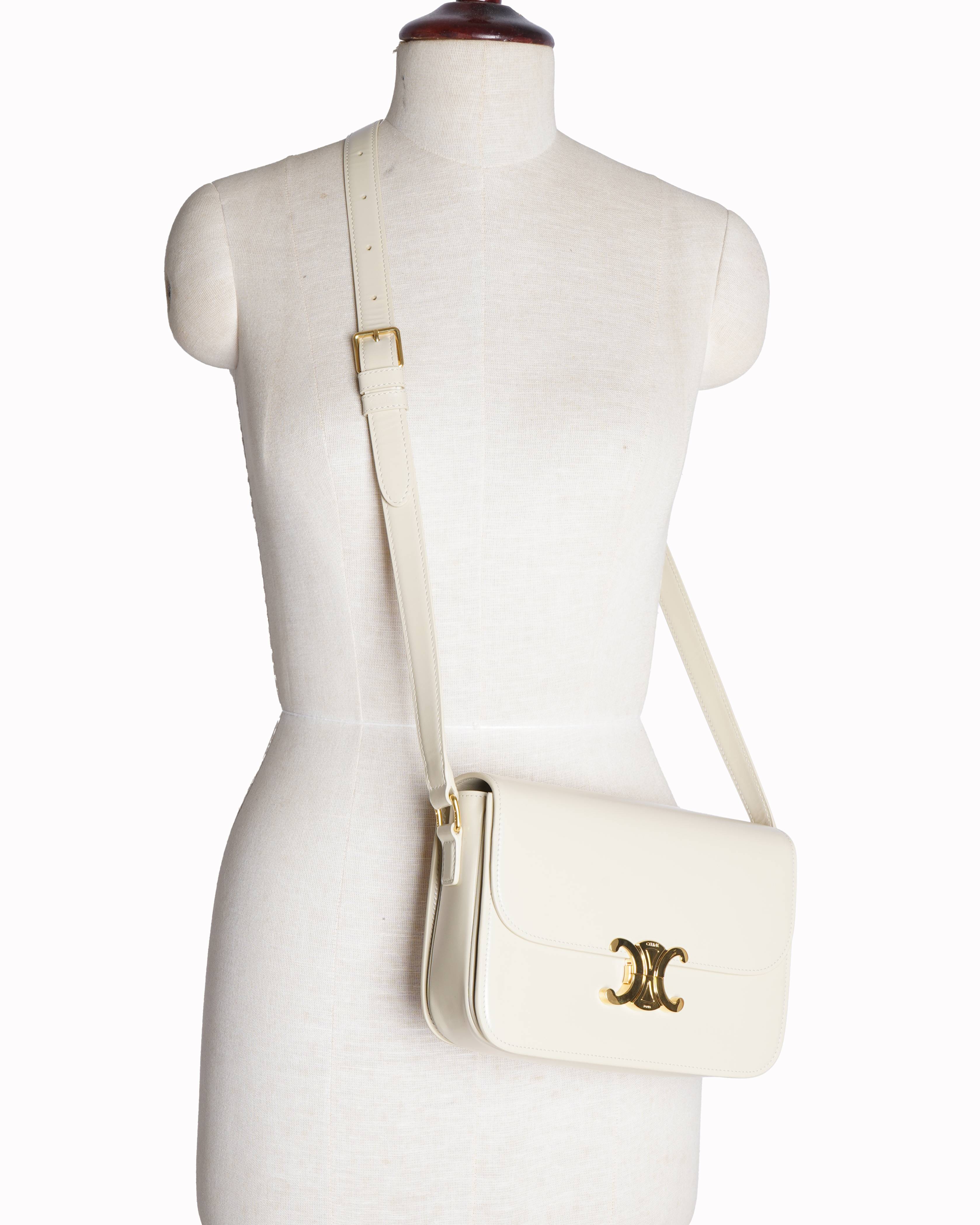 Celine White Triophe Bag In Natural Calfskin