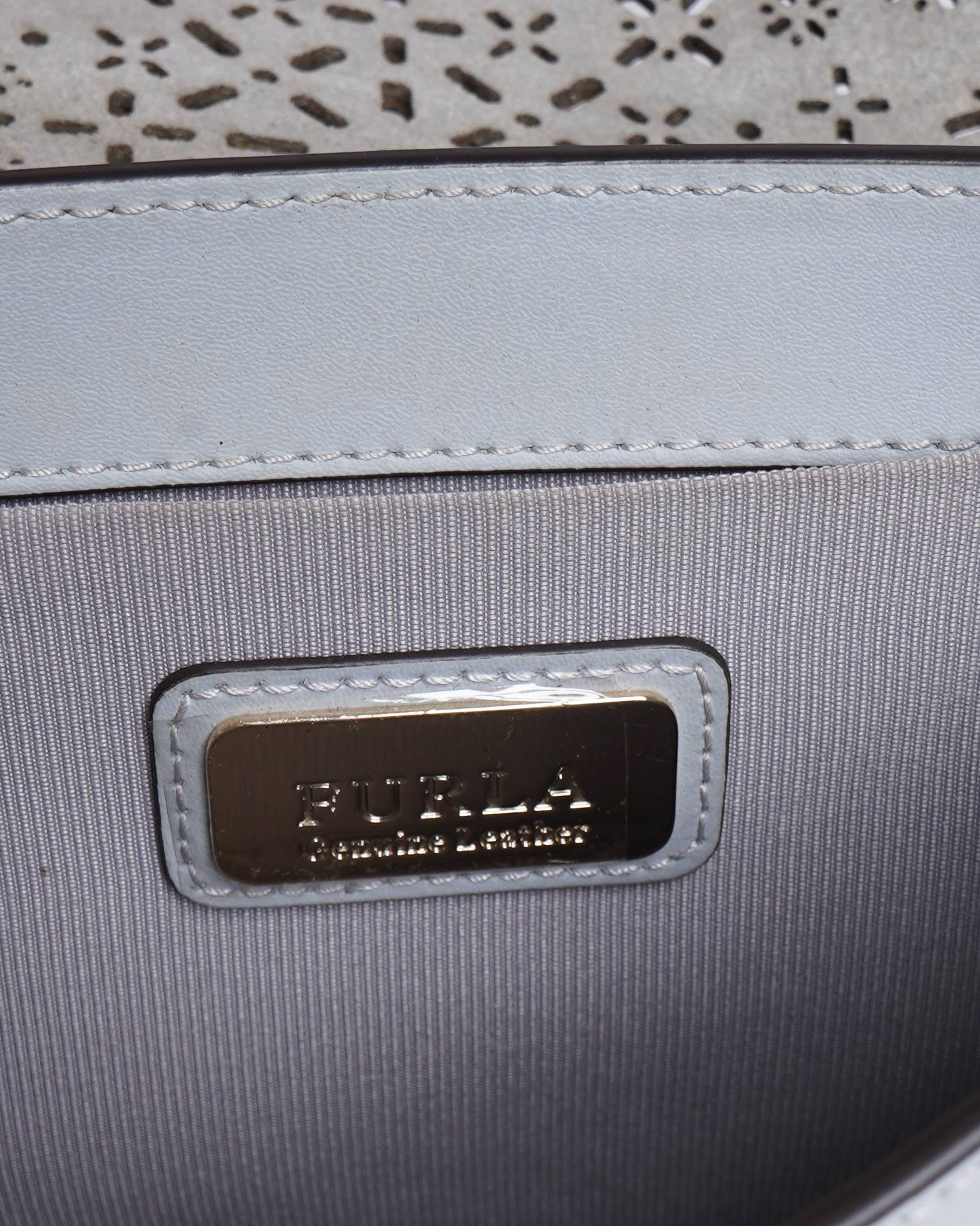 Furla Light Blue  Laser Cut Leather Bella Shoulder Bag