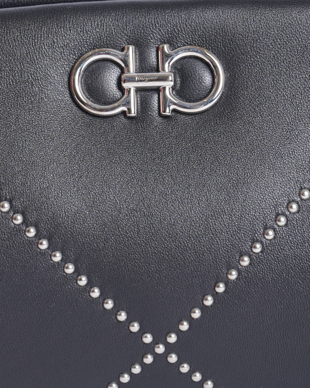 New Salvatore Ferragamo Gancini Studded Lambskin Clutch Bag With Shoulder Strap