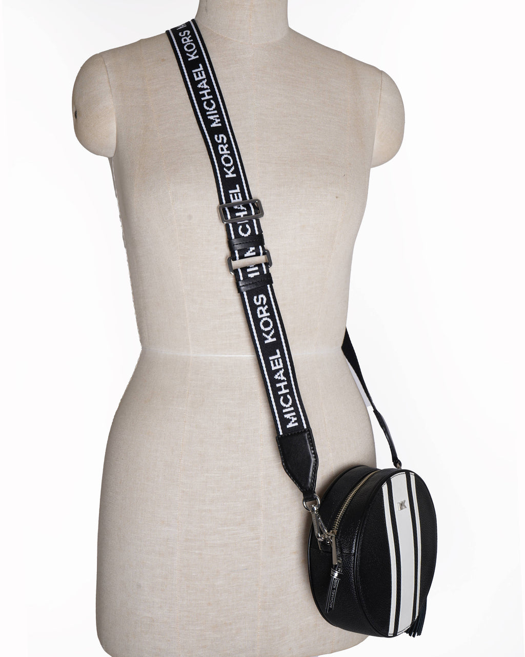 Michael Kors Logo Tape Pebbled Leather Canteen Crossbody Bag