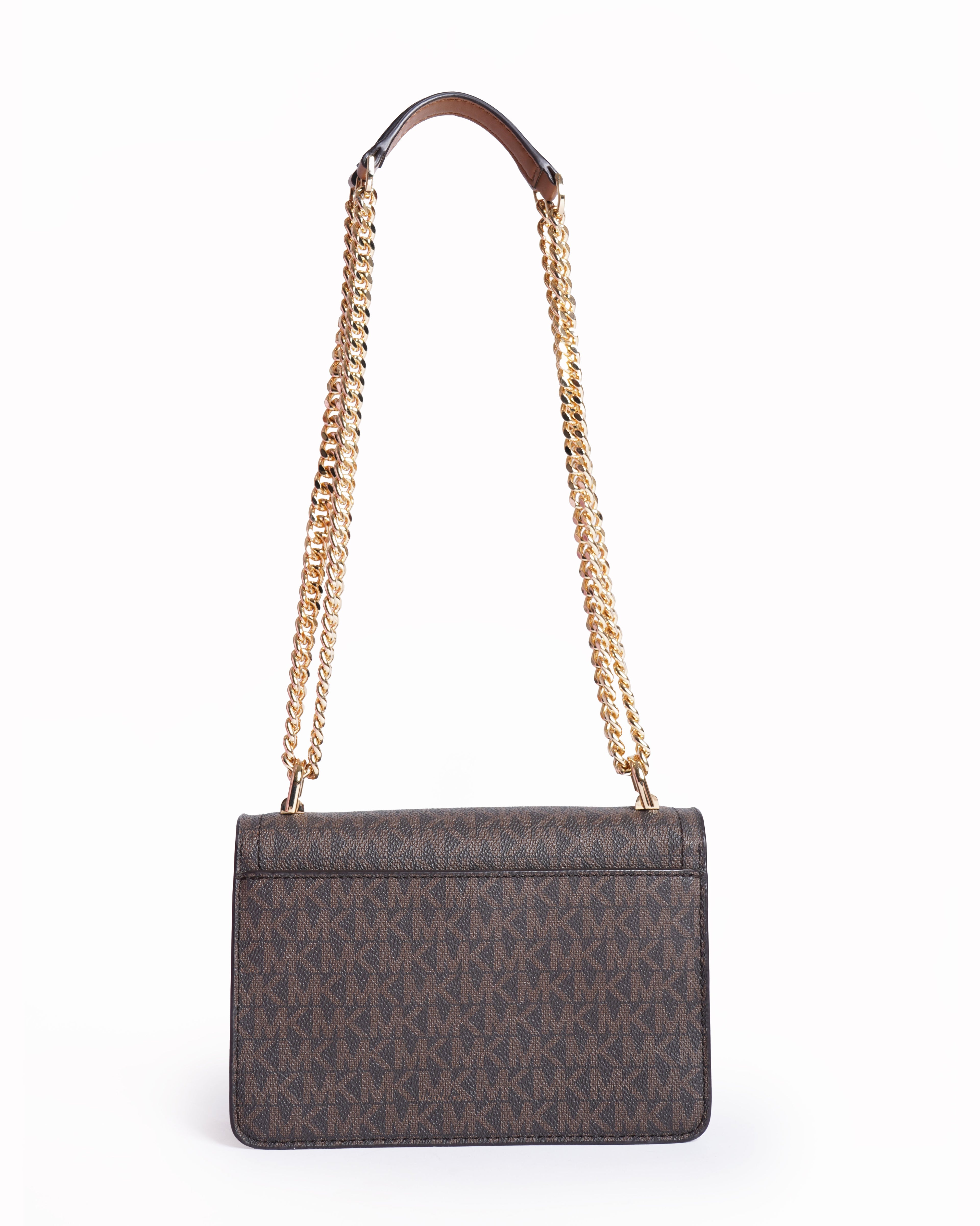 New Michael Kors Ginny Medium Logo Brown Coated Canvas Crossbody Bag