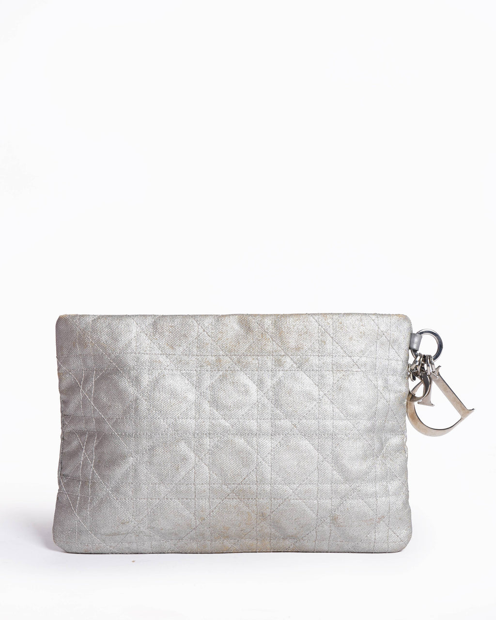 Christian Dior Silver Cannage Coated Canvas Panarea Clutch