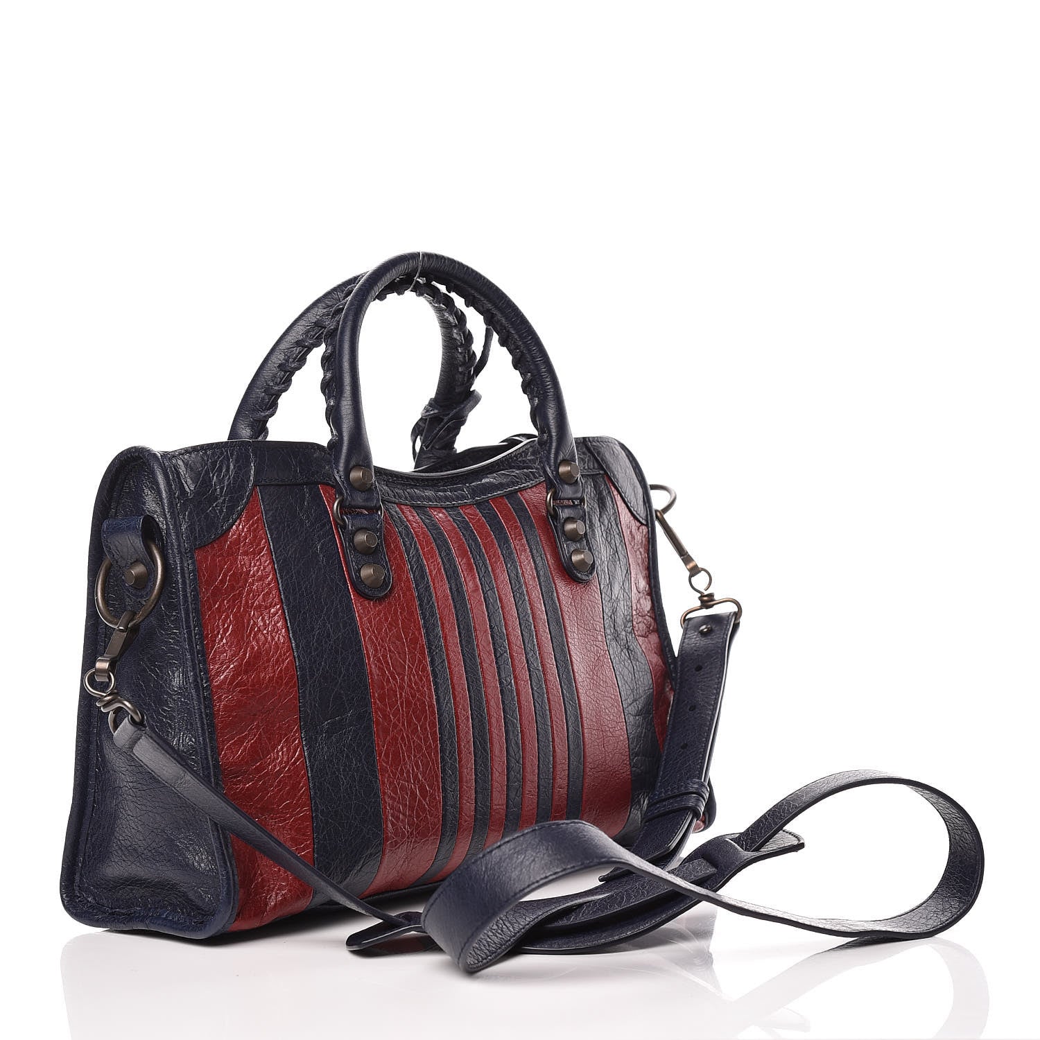 BALENCIAGA CLASSIC CITY S MARINE BORDEAUX STRIPE SATCHEL