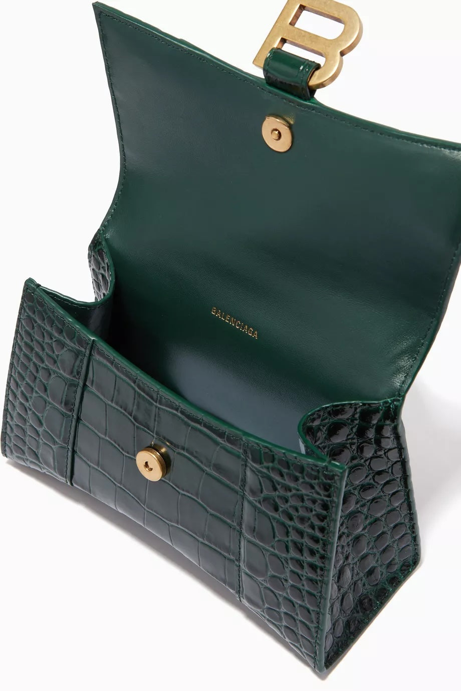 BALENCIAGA SHINY CALFSKIN CROC EMBOSSED HOURGLASS BAG