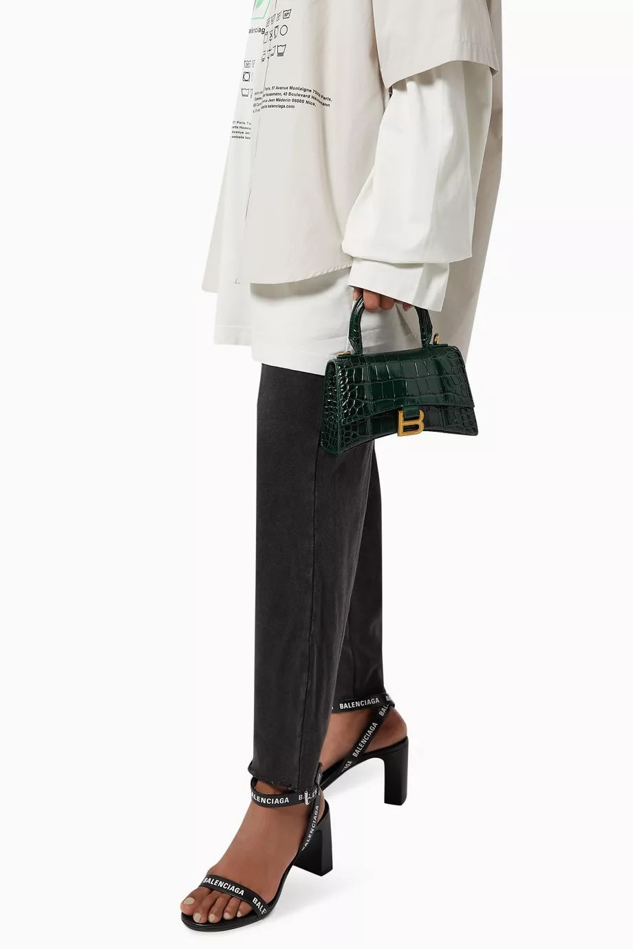 BALENCIAGA SHINY CALFSKIN CROC EMBOSSED HOURGLASS BAG