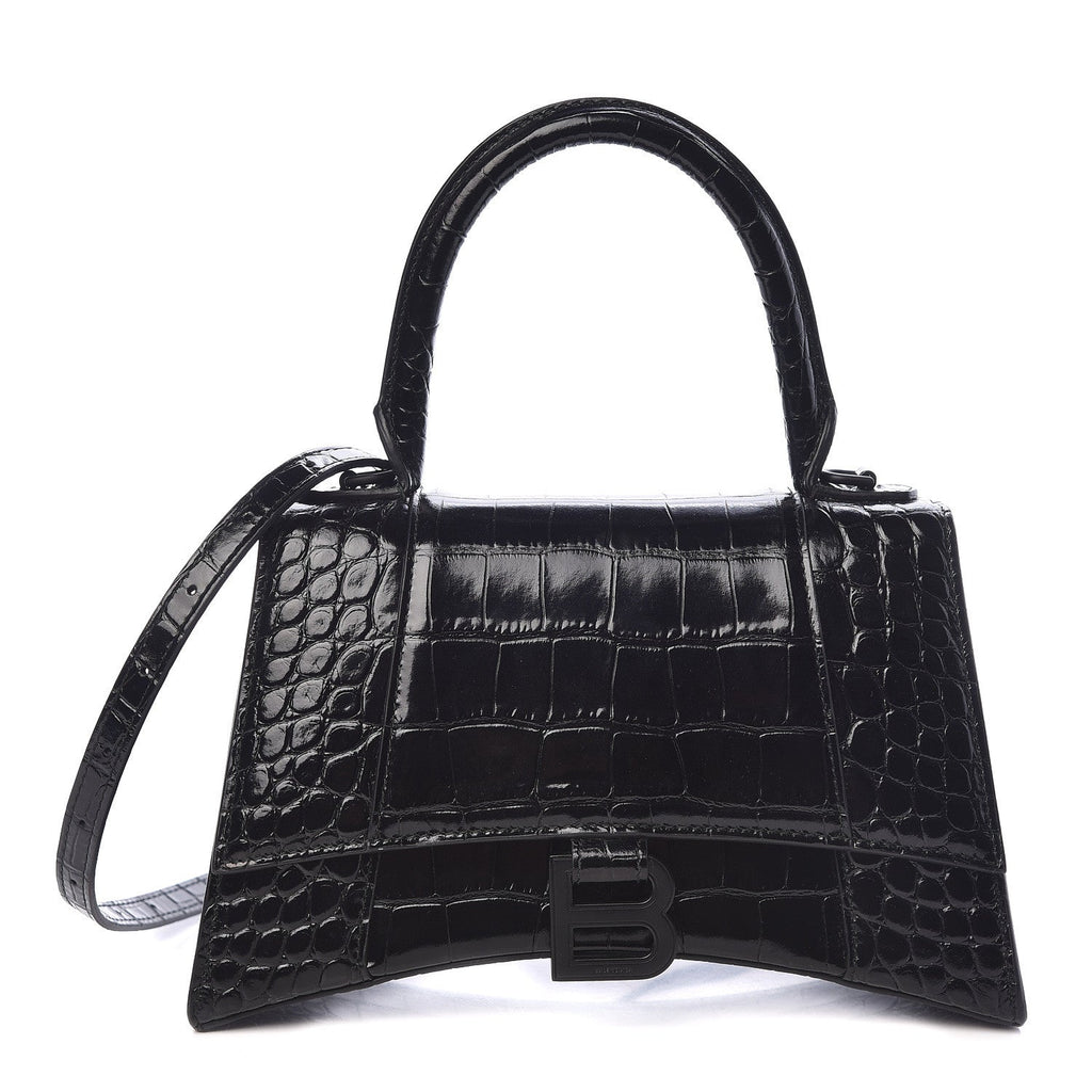 BALENCIAGA HOURGLASS CROC EMBOSSED TOP HANDLE BAG
