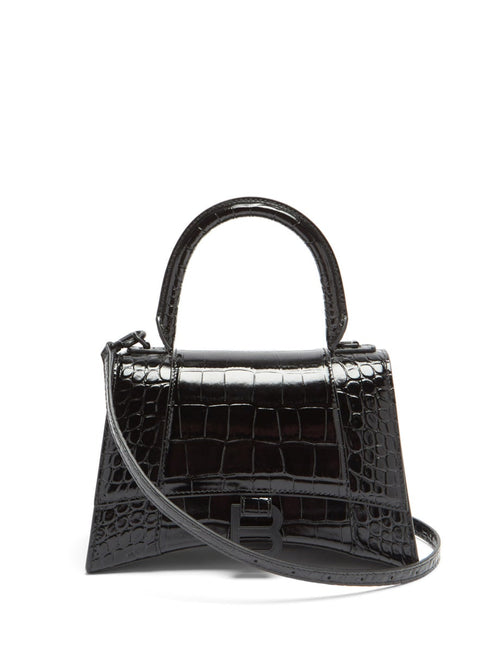 BALENCIAGA HOURGLASS CROC EMBOSSED TOP HANDLE BAG