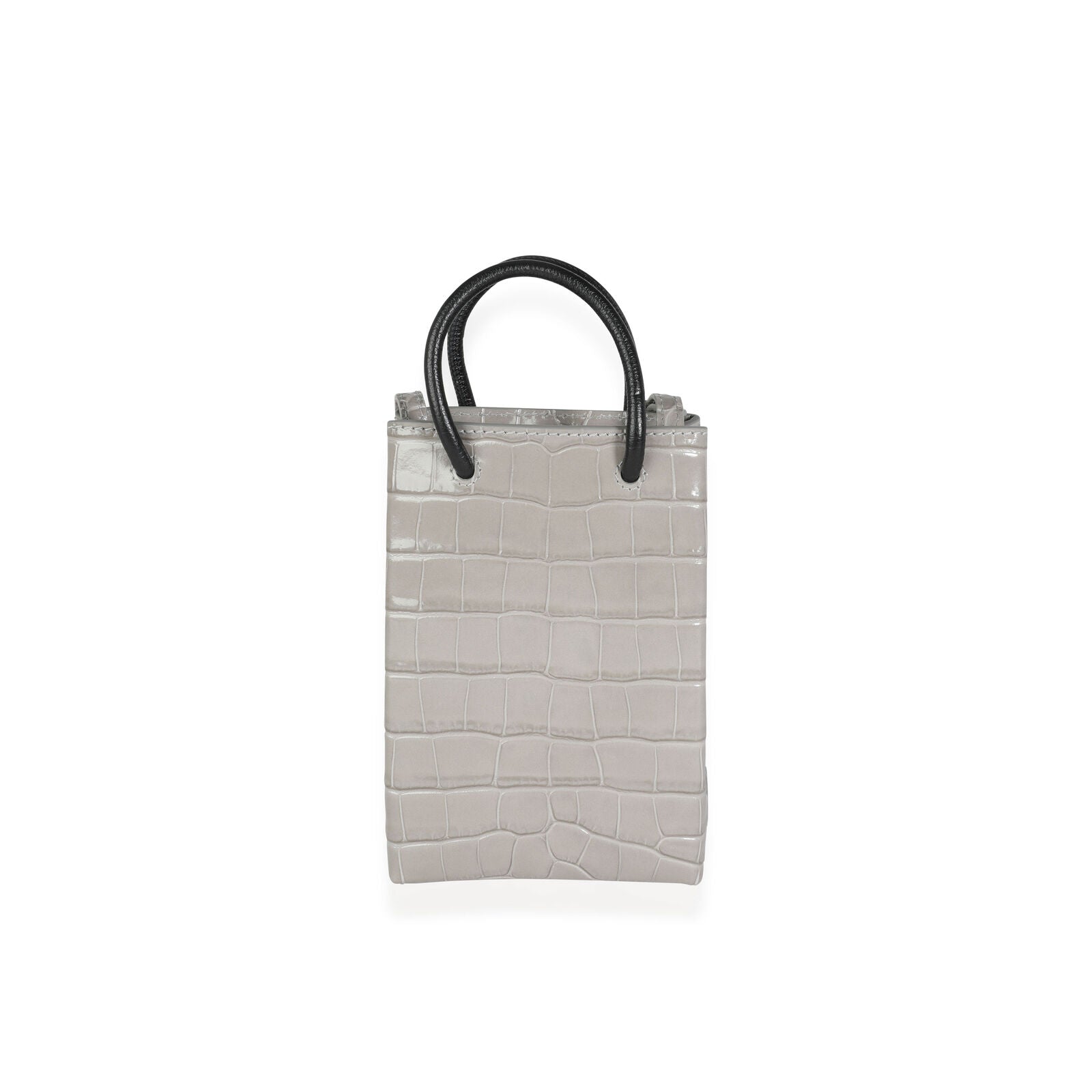 BALENCIAGA STEEL GREY CROC-EMBOSSED  SHOPPING PHONE HOLDER BAG