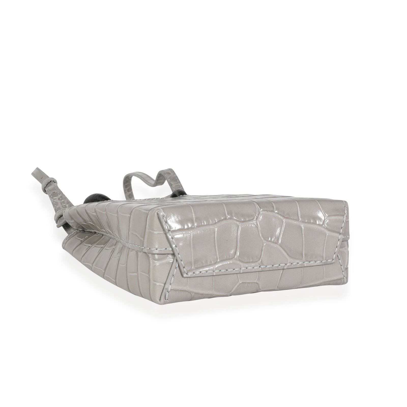 BALENCIAGA STEEL GREY CROC-EMBOSSED  SHOPPING PHONE HOLDER BAG